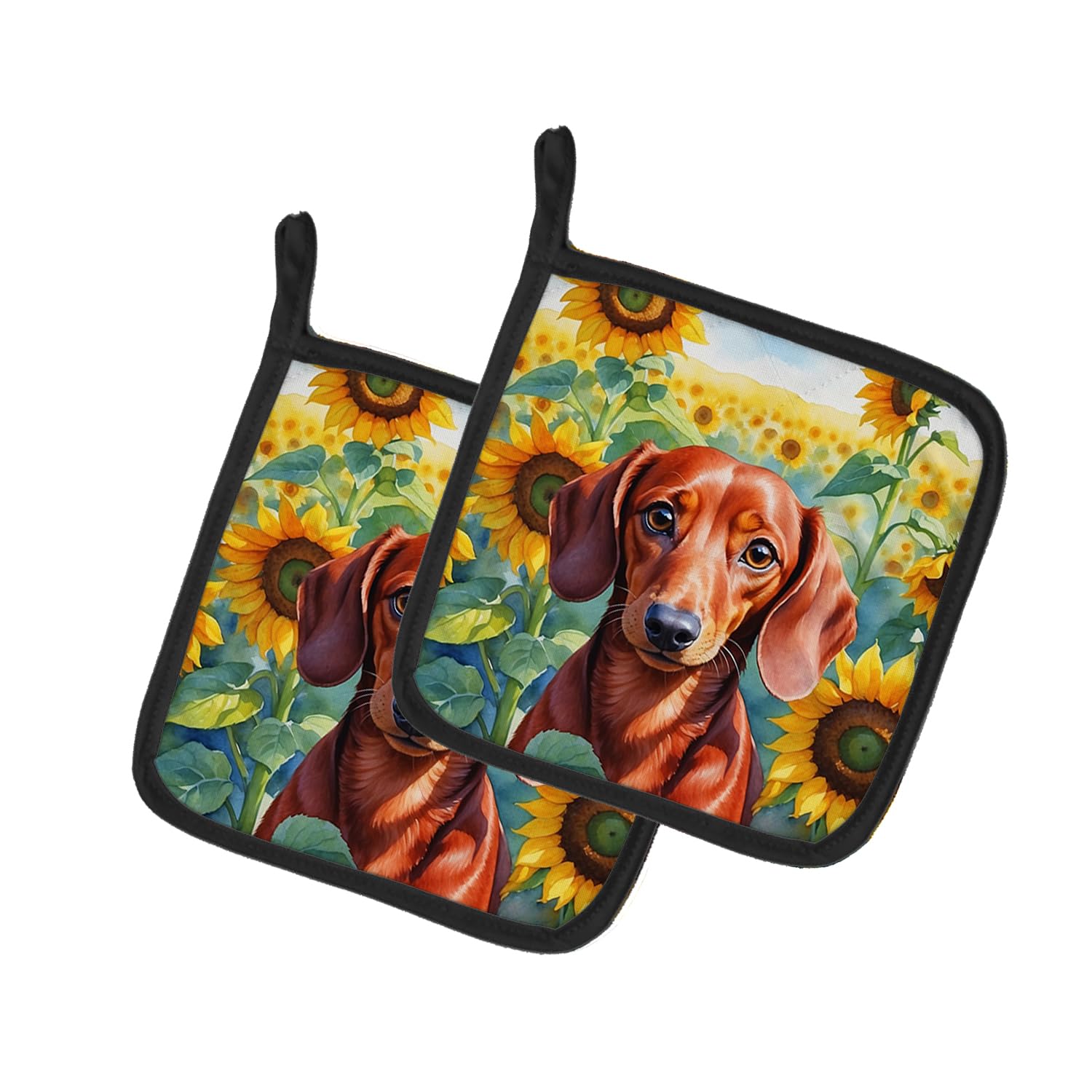 Dachshund in Sunflowers Pair of Pot Holders