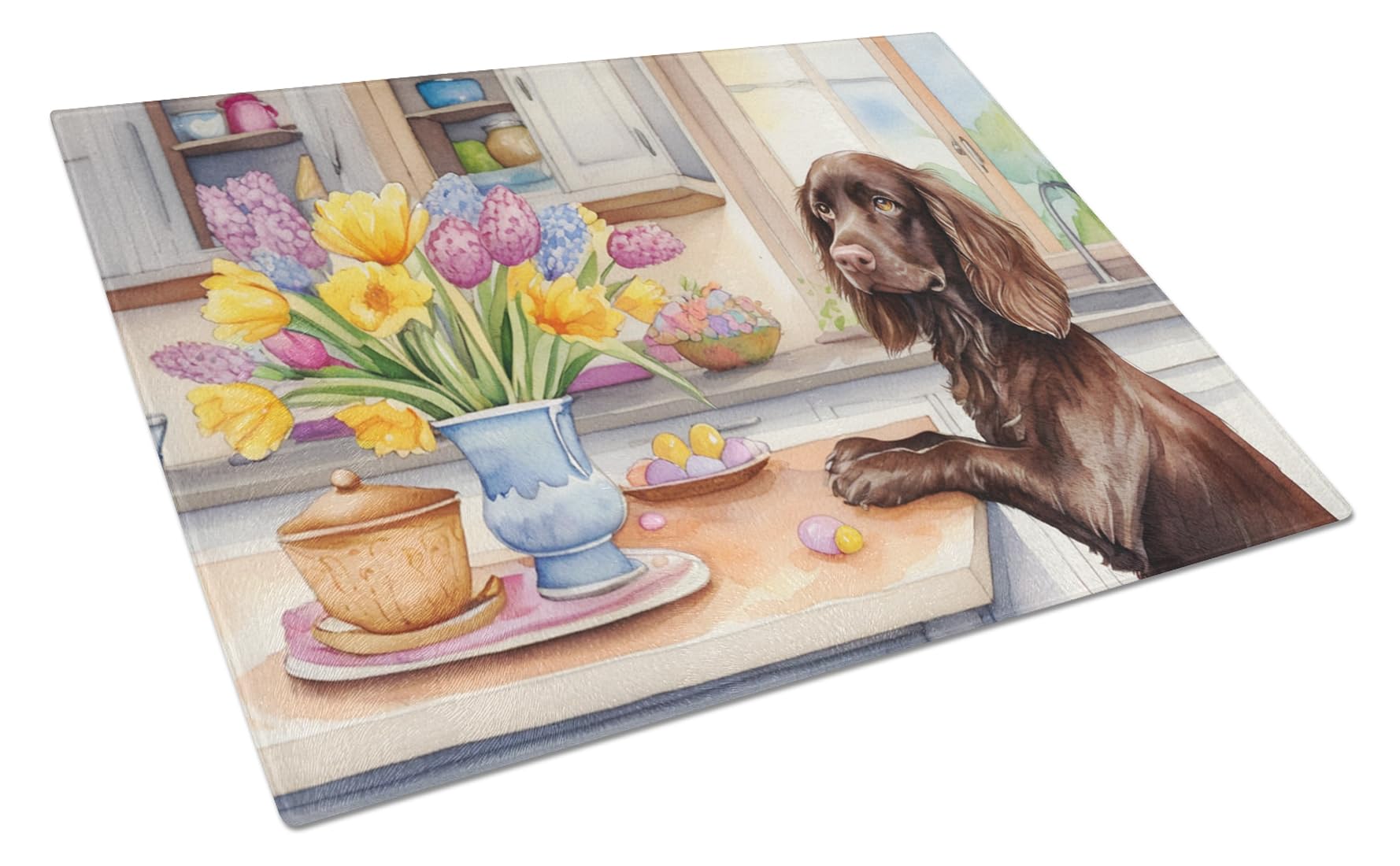 Carolines Treasures DAC6775LCB Decorating Easter Boykin Spaniel Glass Cutting Board Decorative Tempered Glass Kitchen Cutting and Serving Board Large Size Chopping Board