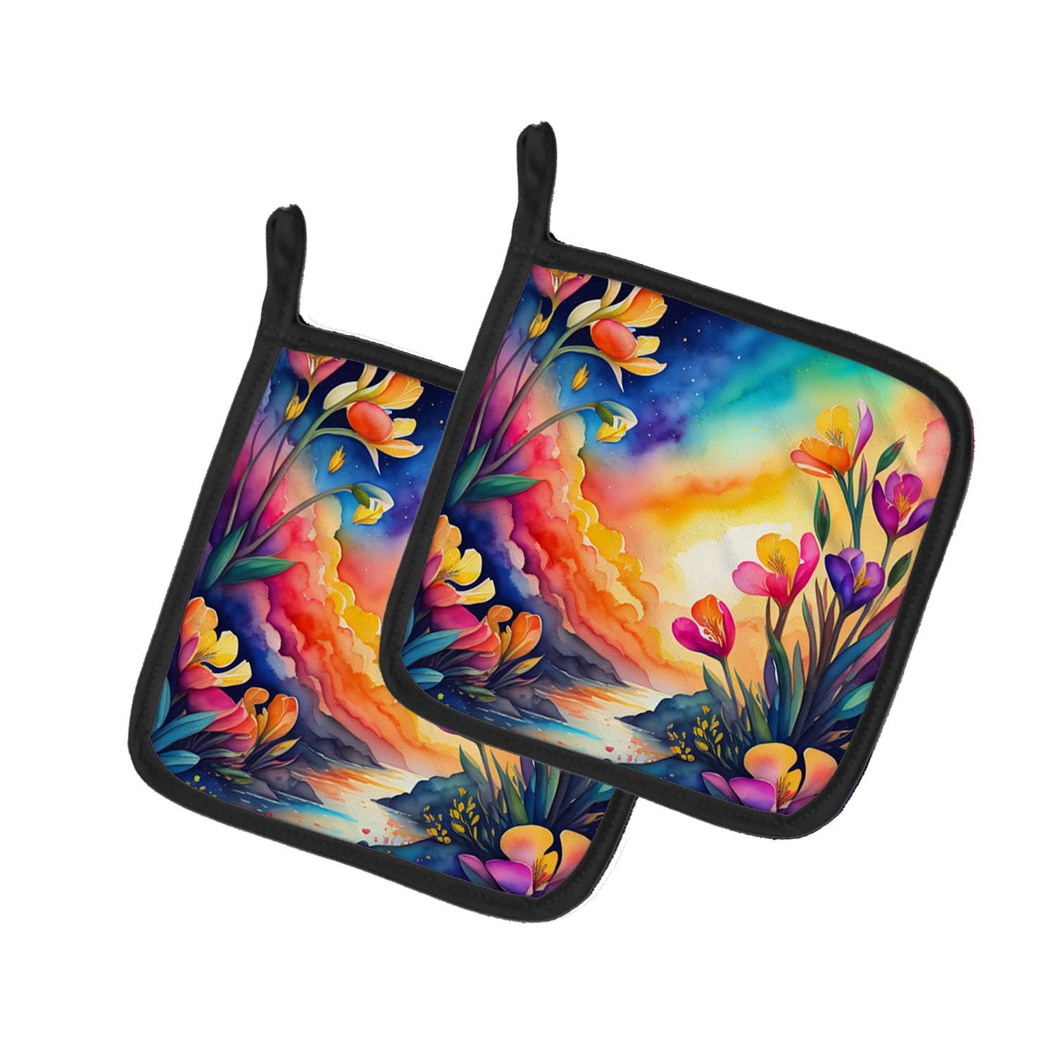 Colorful Freesia Pair of Pot Holders