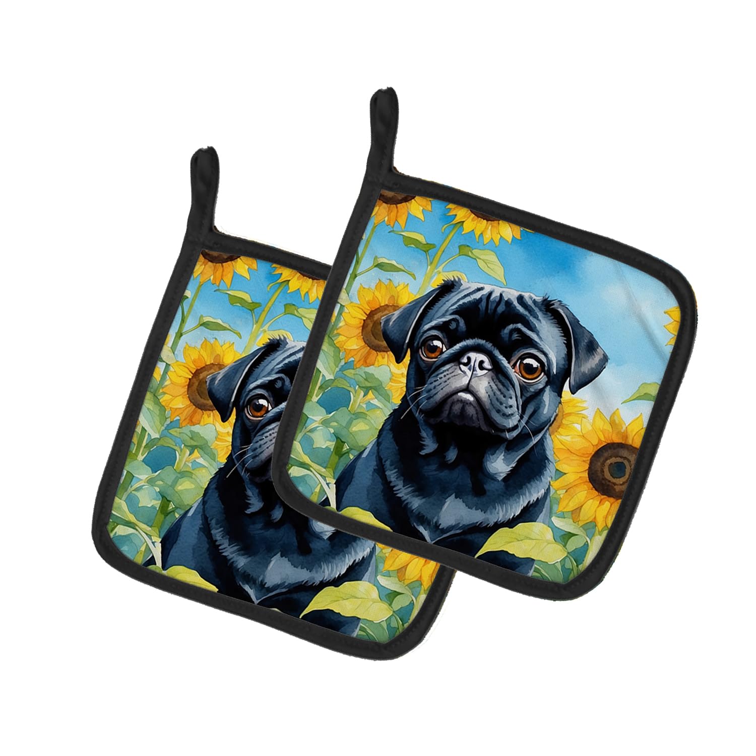 Pug in Sunflowers Pair of Pot Holders