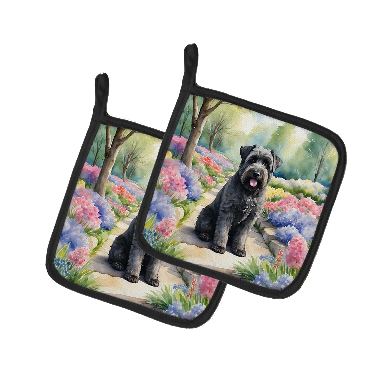 Bouvier des Flandres Spring Path Pair of Pot Holders