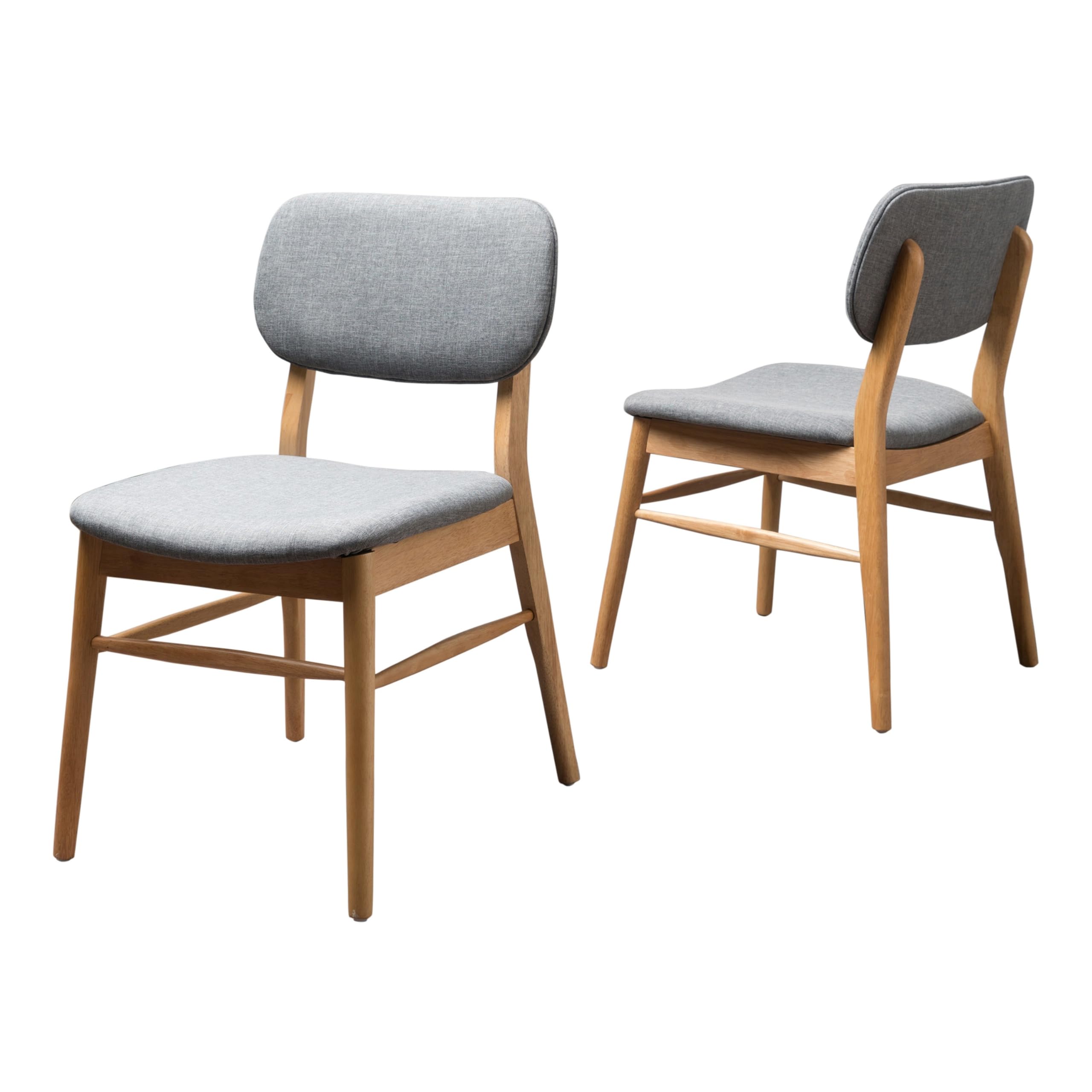 Cota Side Chair Set of 2, Gray Padded Back and Seat, Natural Brown