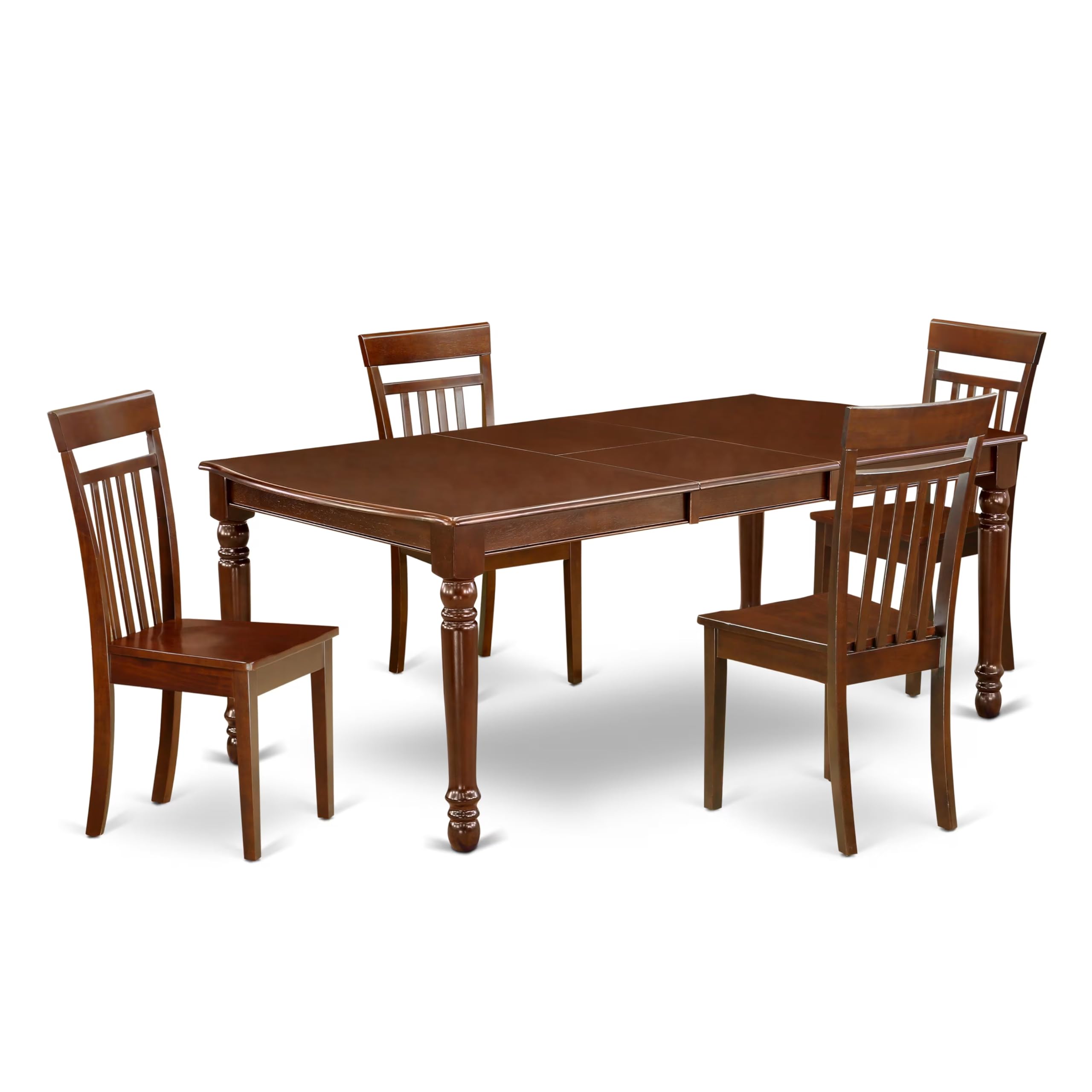 DOCA5-MAH-W 5Pc Rectangular 60/78 Inch Table With 18 In Self Storing Butterfly Leaf And 4 Wood Seat Kitchen Chairs