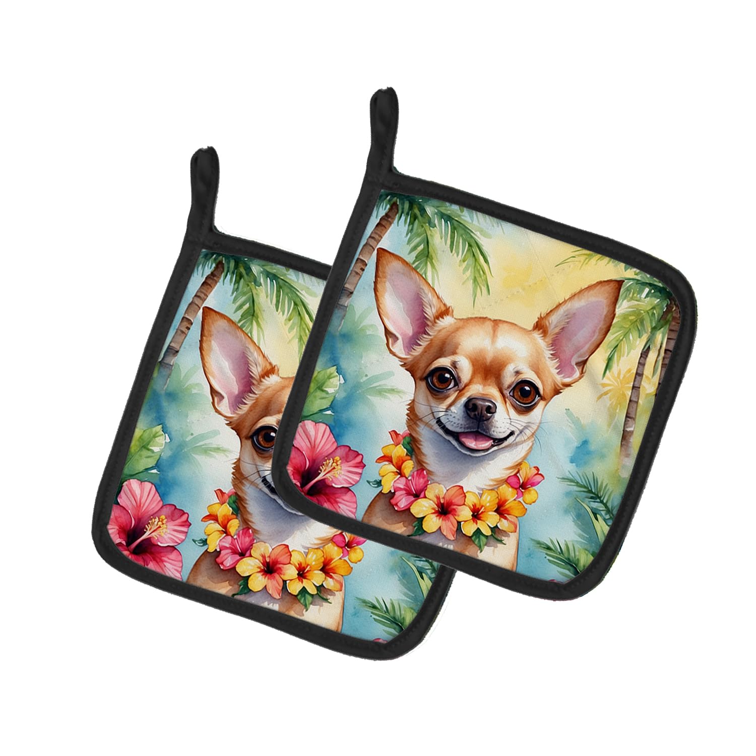 Chihuahua Luau Pair of Pot Holders