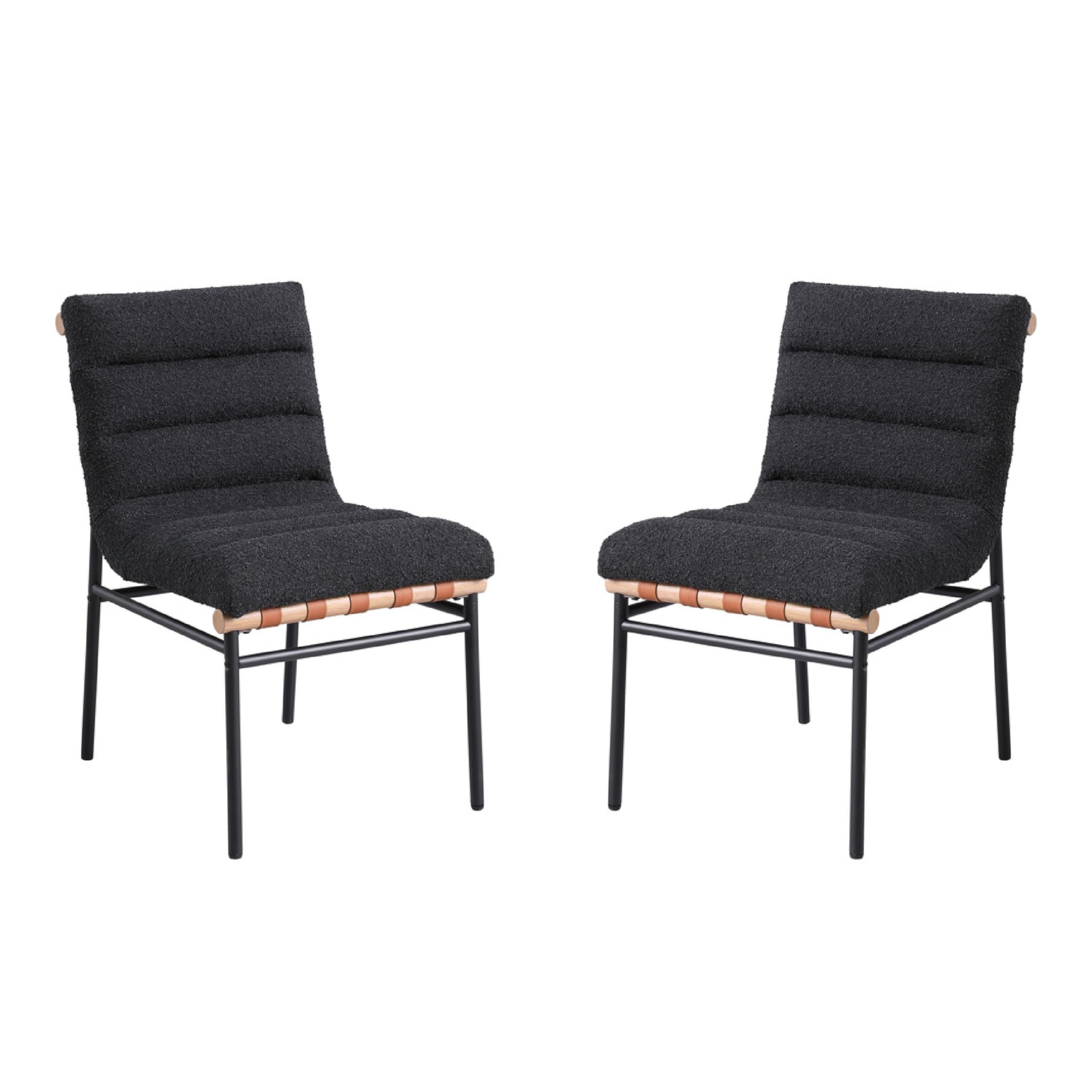 Kive Dining Chair Set of 2, Iron Legs, Black Channel Tufted Boucle