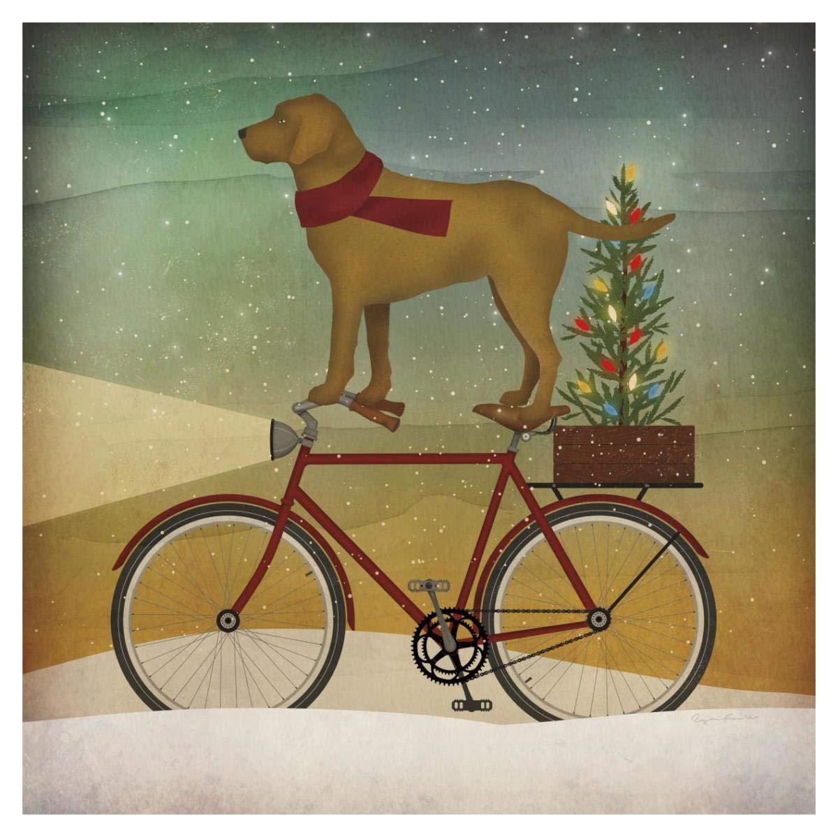Yellow Lab on Bike Christmas -Paper Art-38x38”