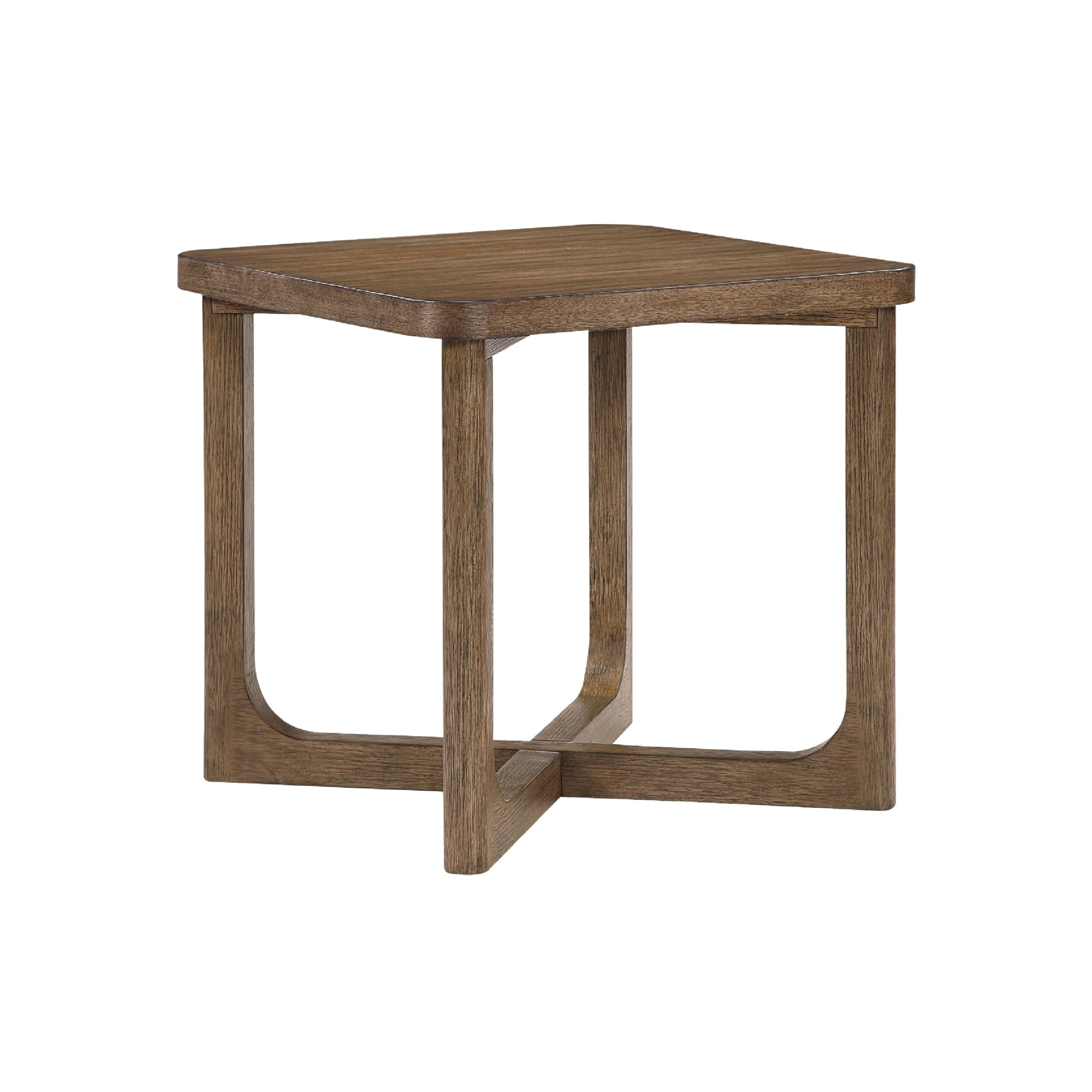 Bly Side End Table, 24 Inch Square Top, X-Base Design, Light Brown