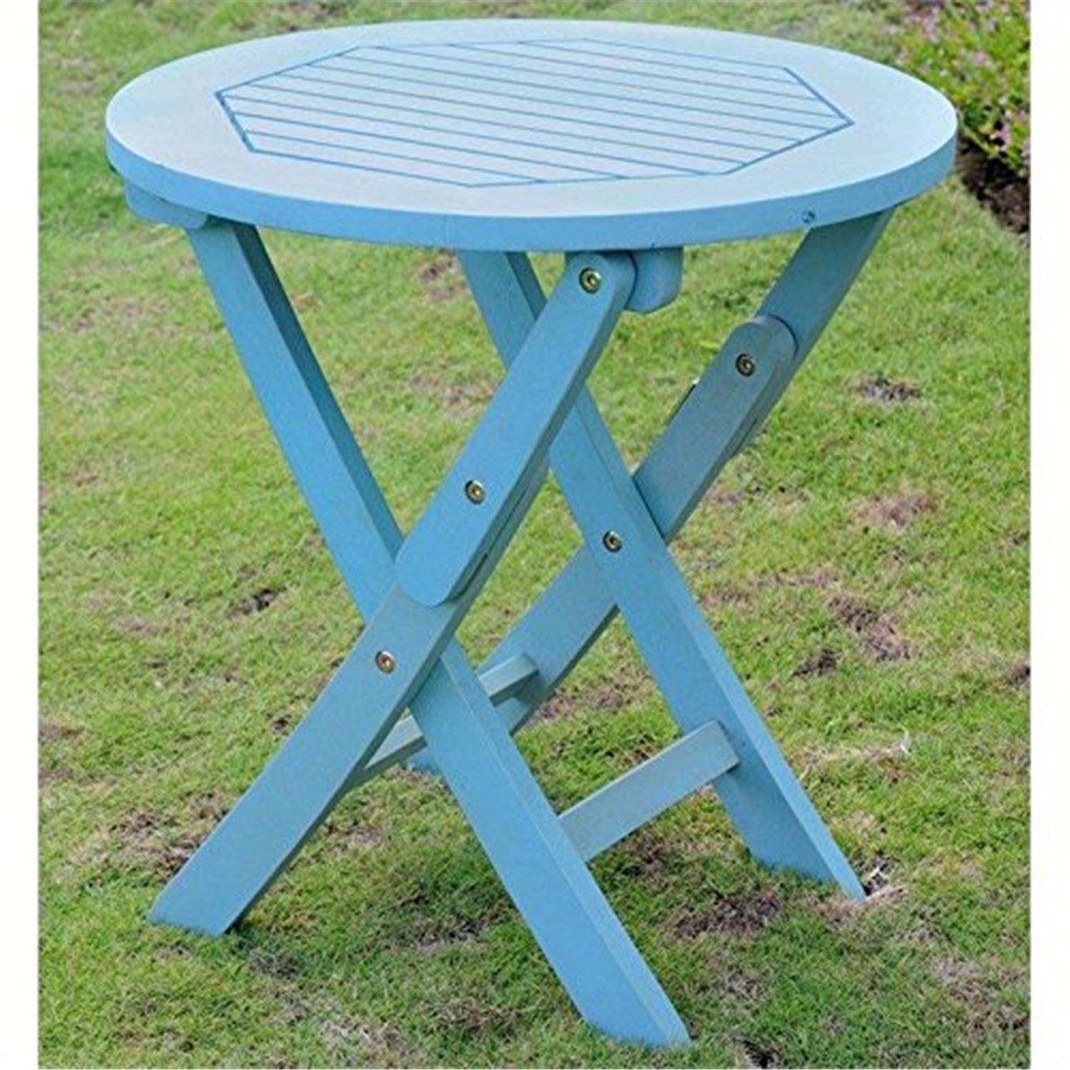 Royal Fiji Acacia Round Folding Table - Sky Blue