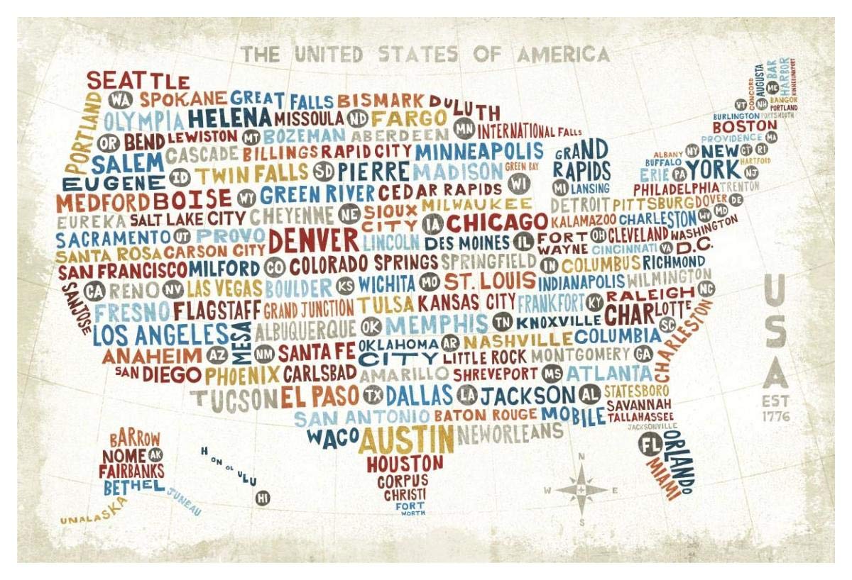 US City Map -Paper Art-50x34”