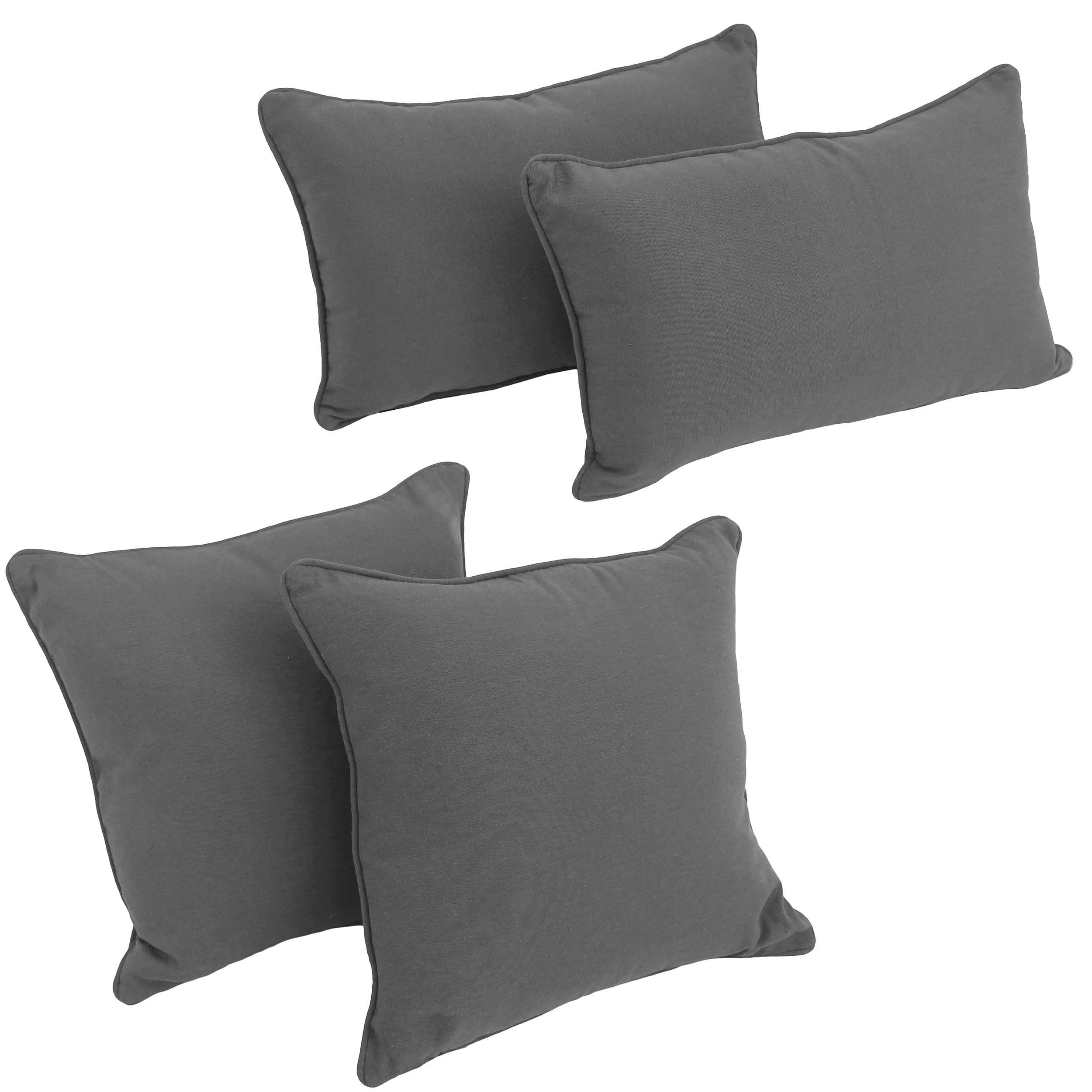 Double-corded Solid Twill Throw Pillows with Inserts (Set of 4) - Steel Grey