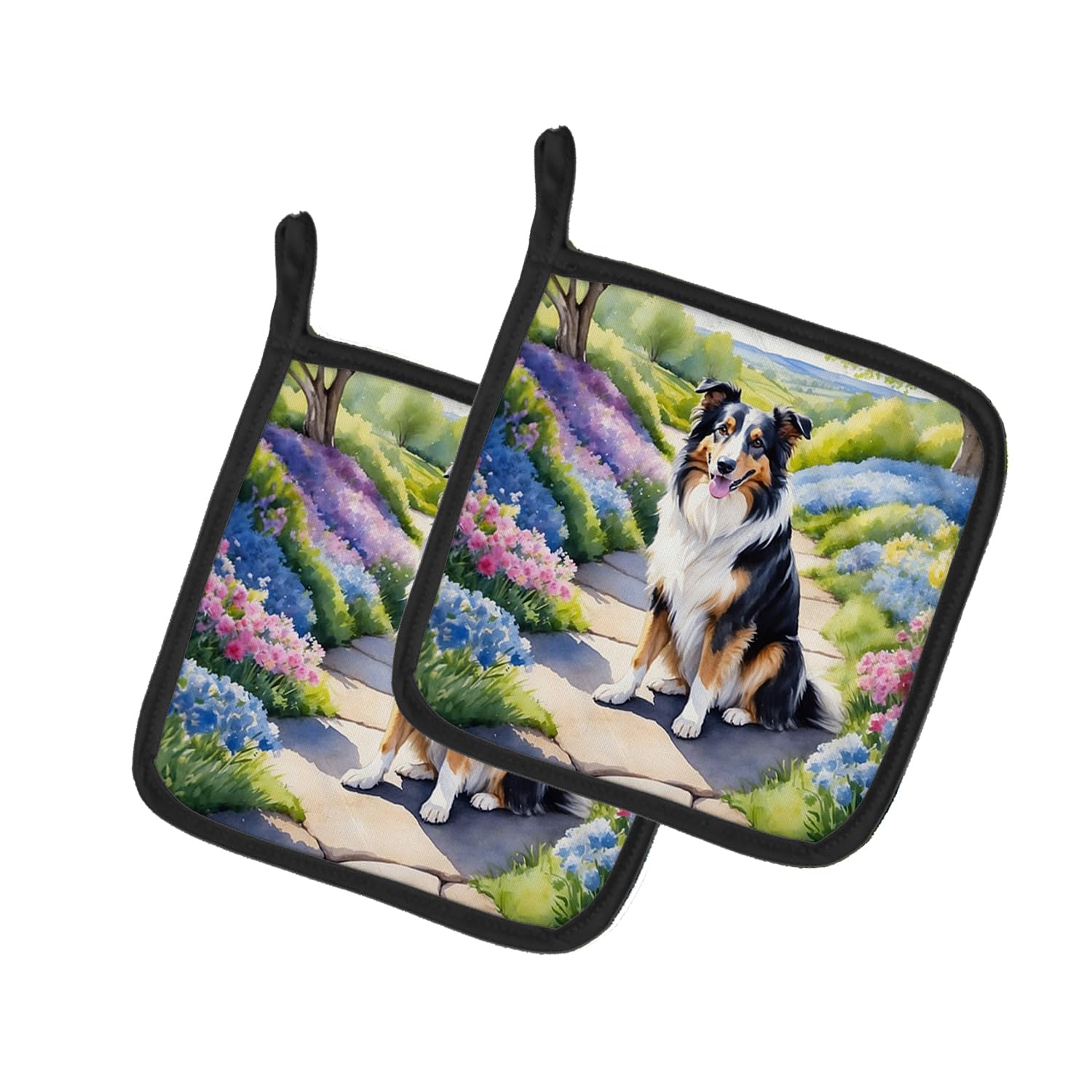 Collie Spring Path Pair of Pot Holders
