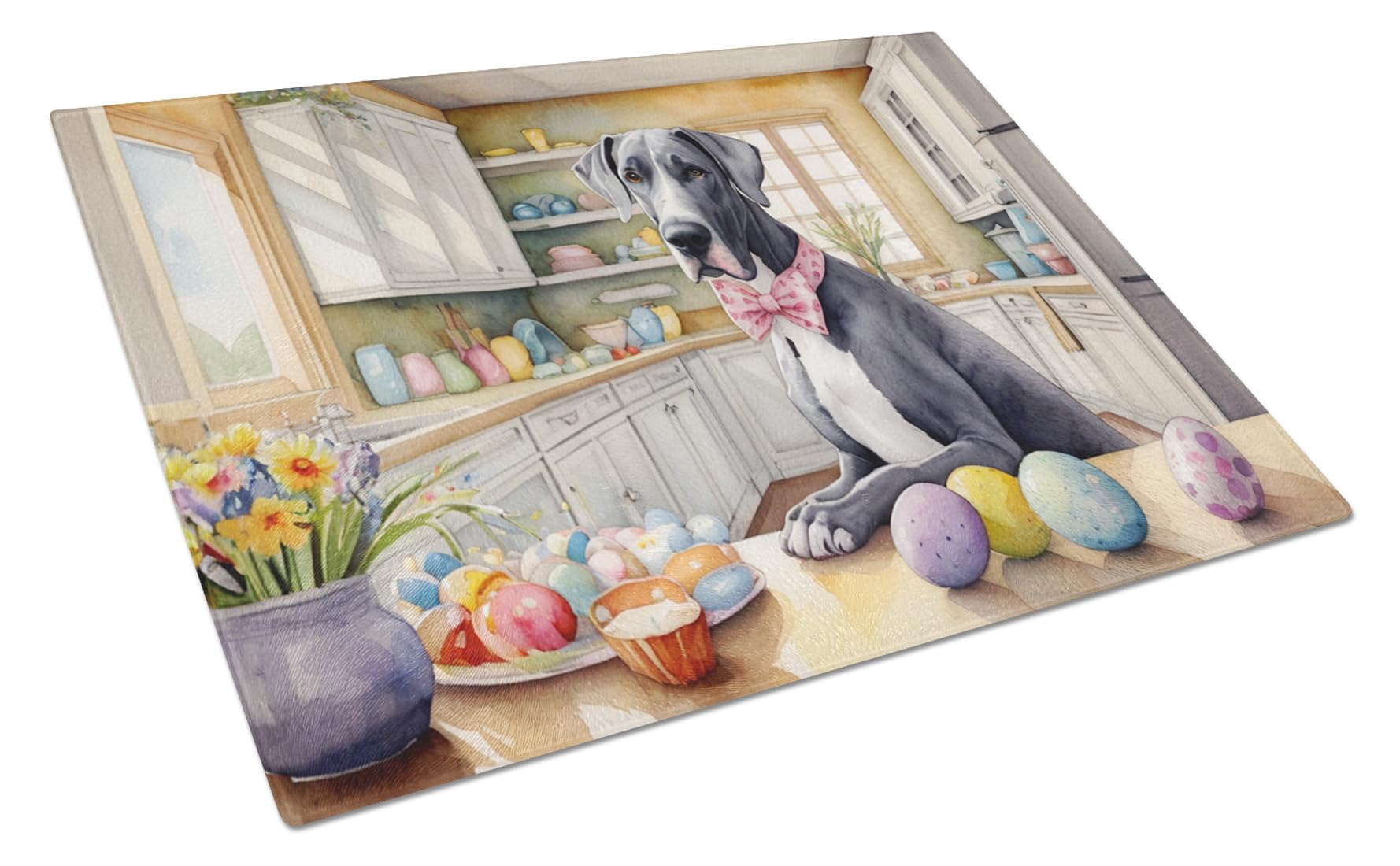 Carolines Treasures DAC6827LCB Decorating Easter Great Dane Glass Cutting Board Decorative Tempered Glass Kitchen Cutting and Serving Board Large Size Chopping Board