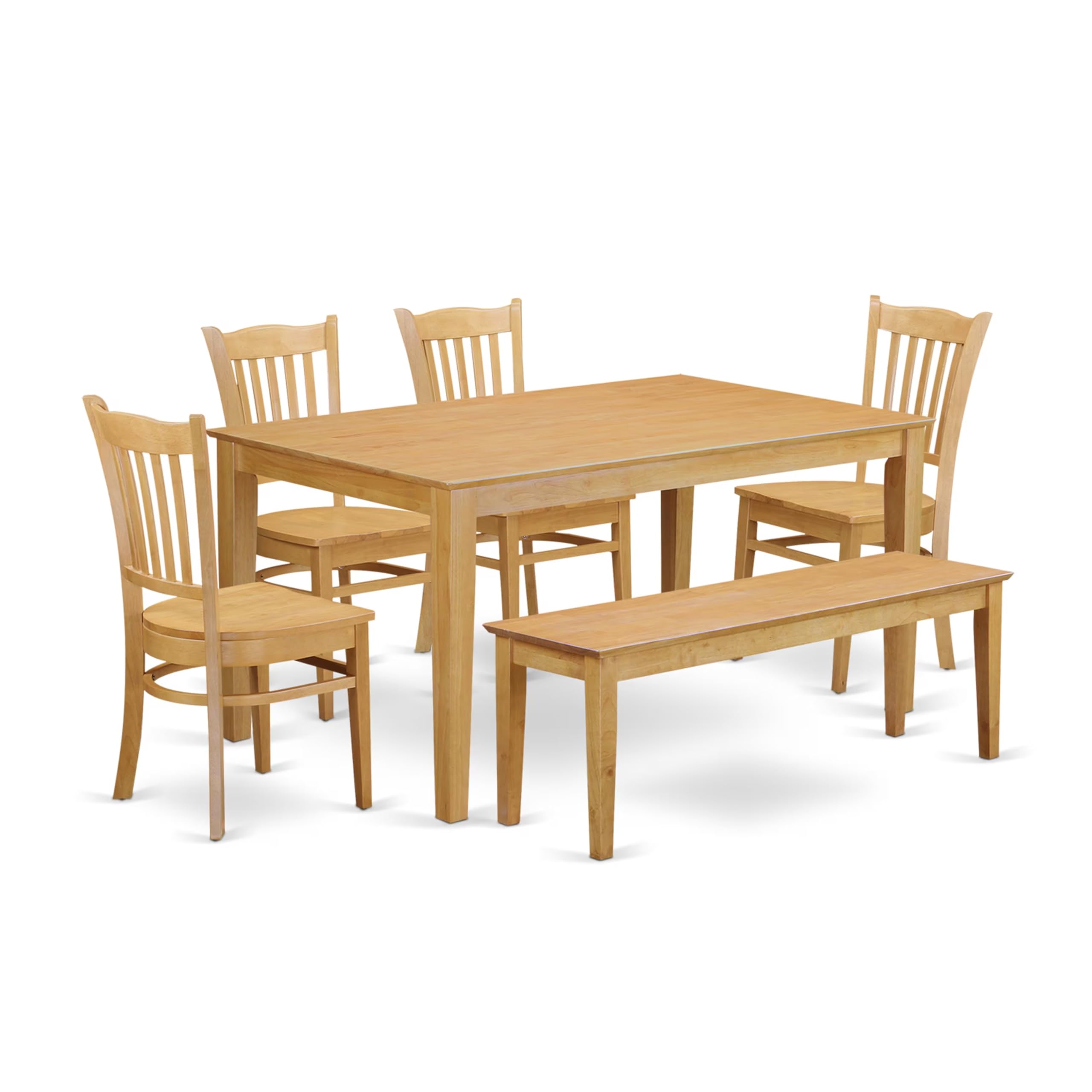 CAGR6-OAK-W 6-Pc Kitchen Table with bench set - Dining Table and 4 Kitchen Chairs and Bench