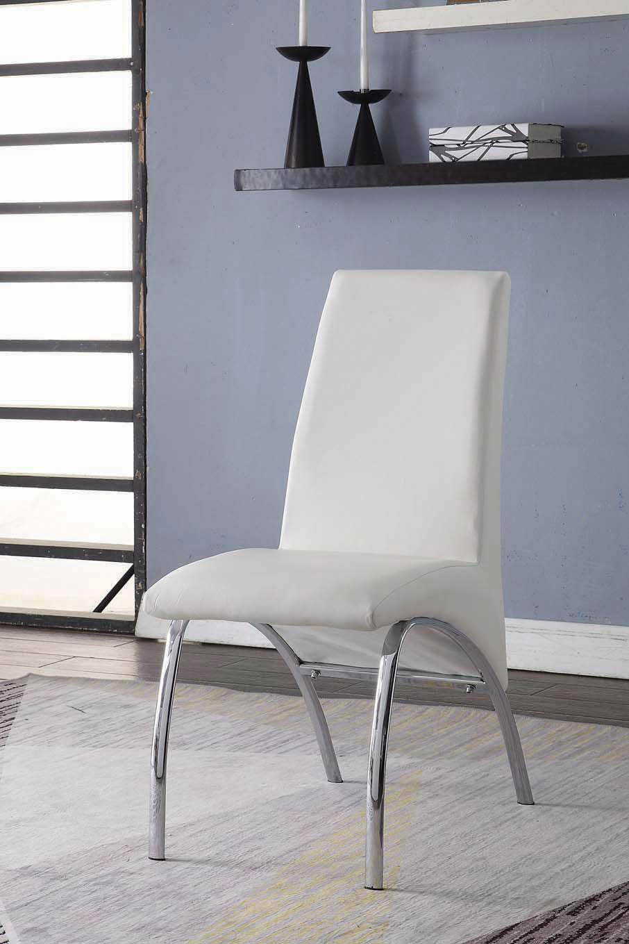 Yardlio Pervis - Set of 2 White PU & Chrome Side Chairs | Armless High Back Dining Chairs | Padded Seat & Back | Metal Curved Leg | Collection Name: Pervis
