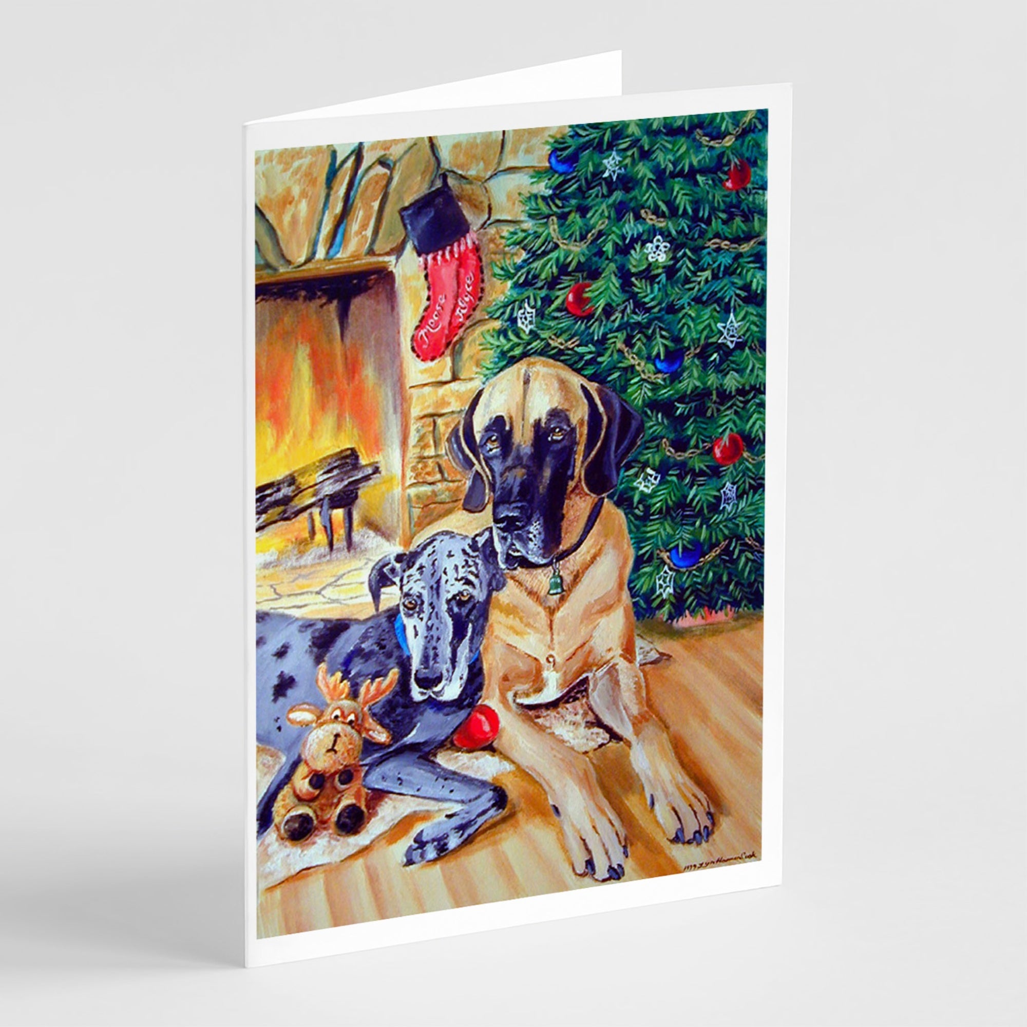 Fawn And Blue Great Dane Waiting On Christmas  Greeting Cards And Envelopes Pack Of 8