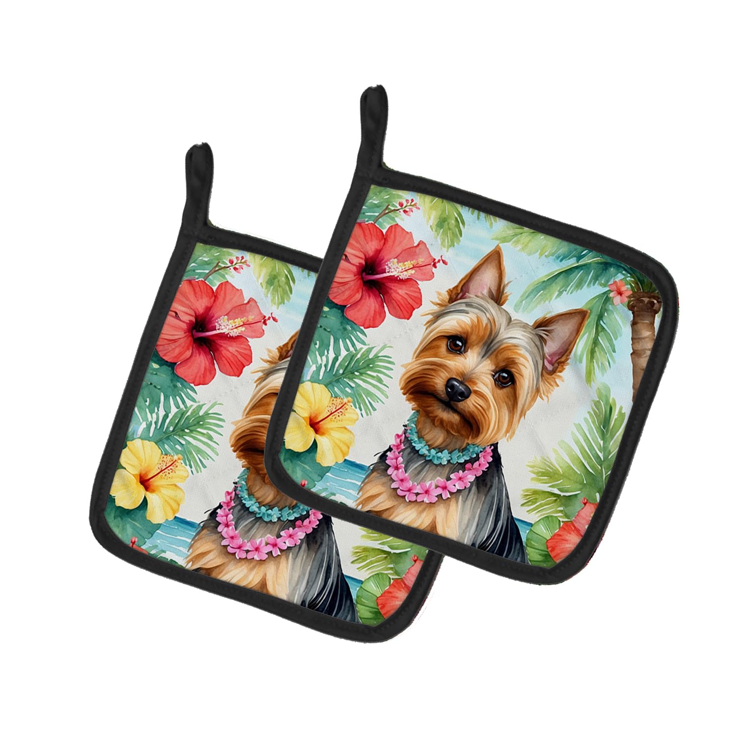 Silky Terrier Luau Pair of Pot Holders