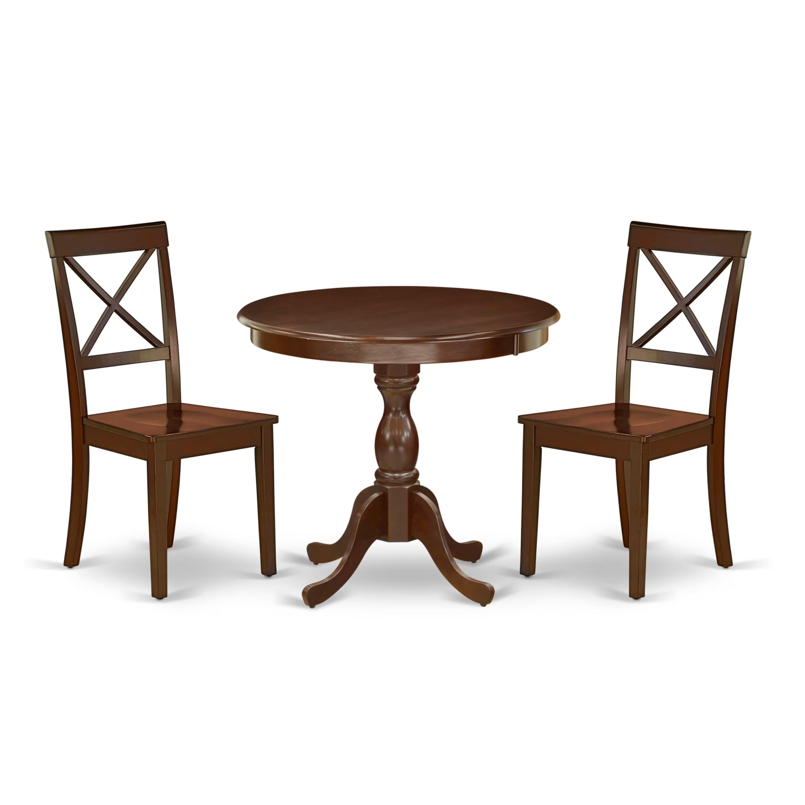 AMBO3-MAH-W 3 Pc Dining Room Set - 1 Round Pedestal Table and 2 Mahogany Dinning Chairs - Mahogany Finish