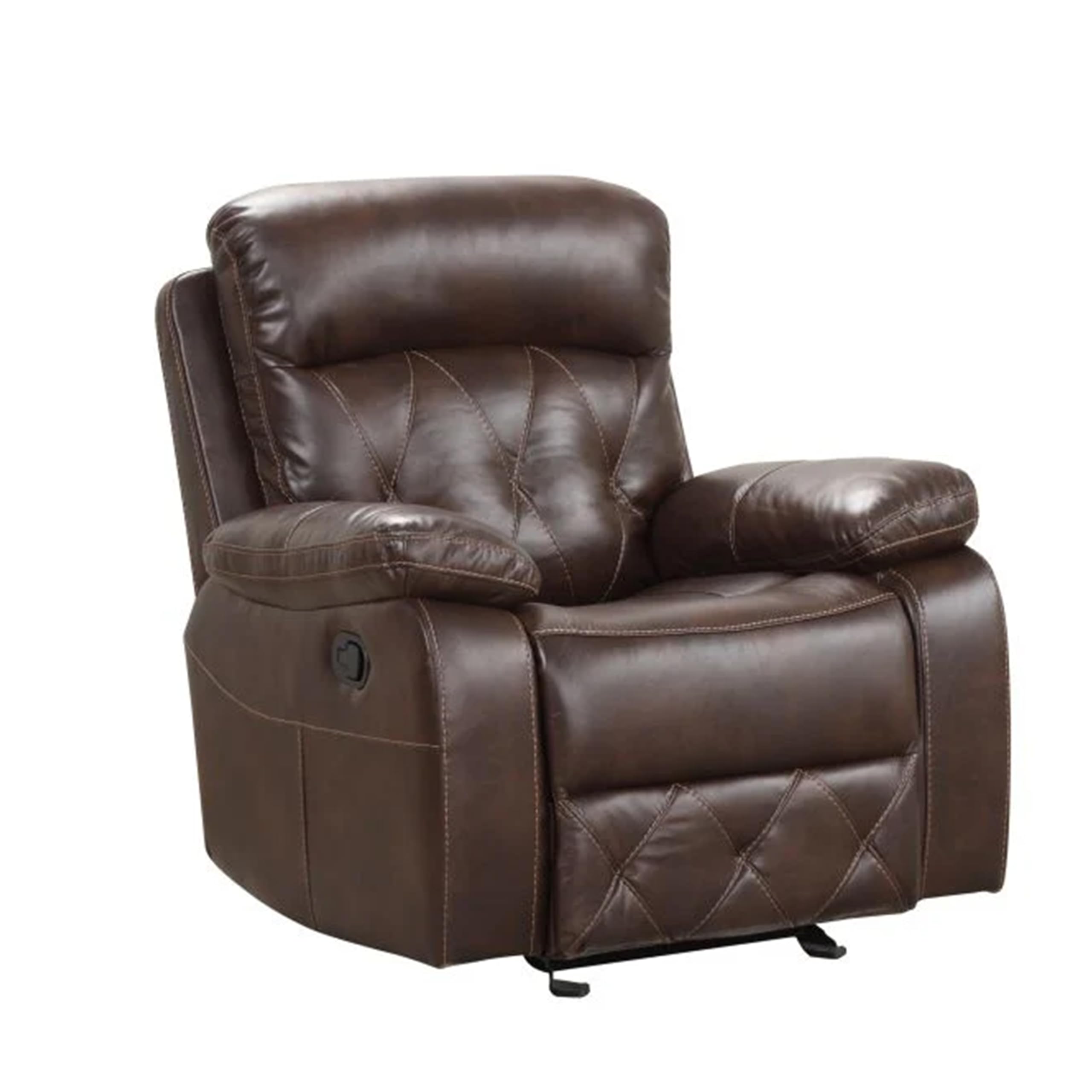 Kesy Manual Glider Recliner Chair, Pillow Top Arms, Brown Faux Leather