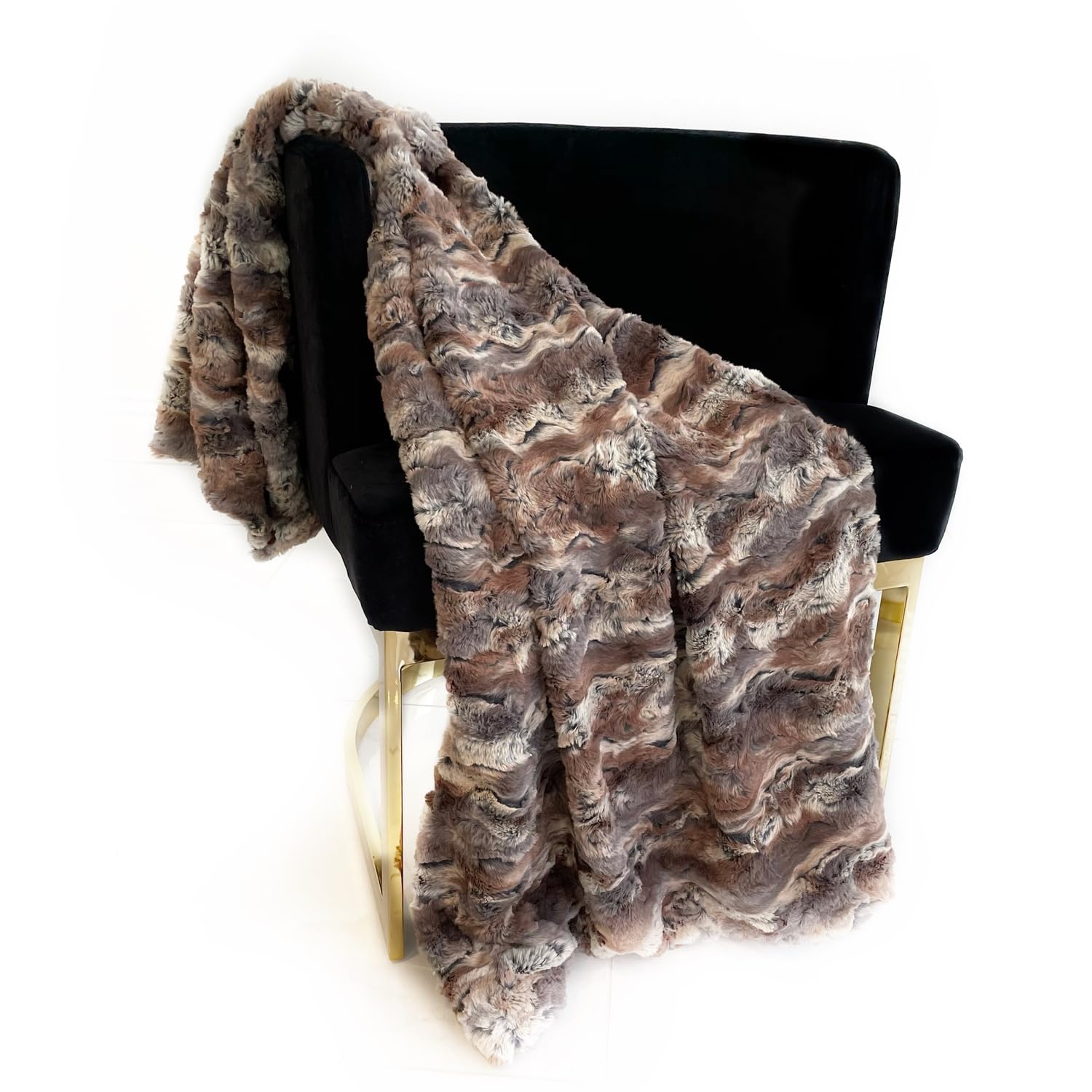 Plutus Brown Wild Rabbit Faux Fur Luxury Throw Blanket 48In X 60In