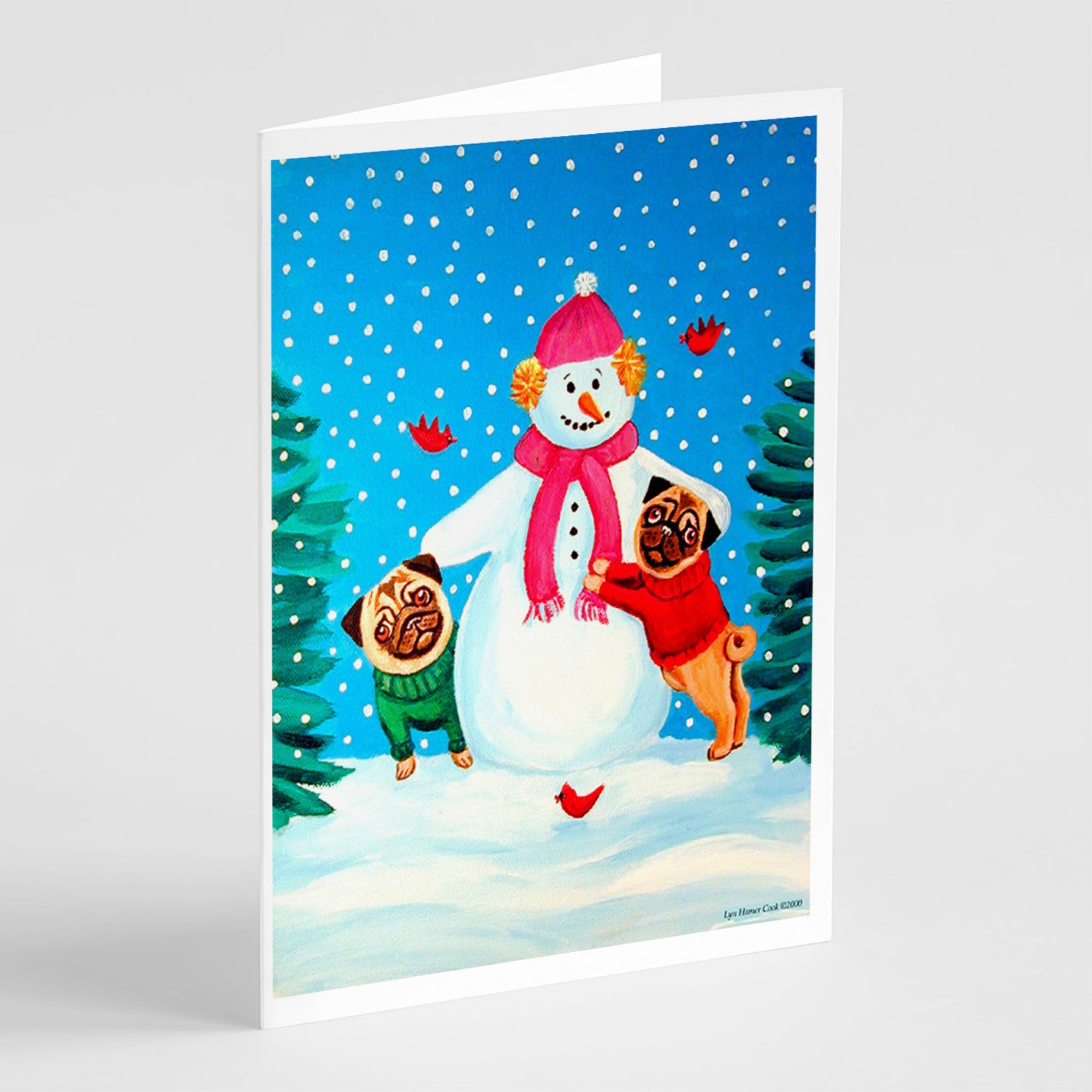 Snowman With Pug Winter Snowman  Greeting Cards And Envelopes Pack Of 8