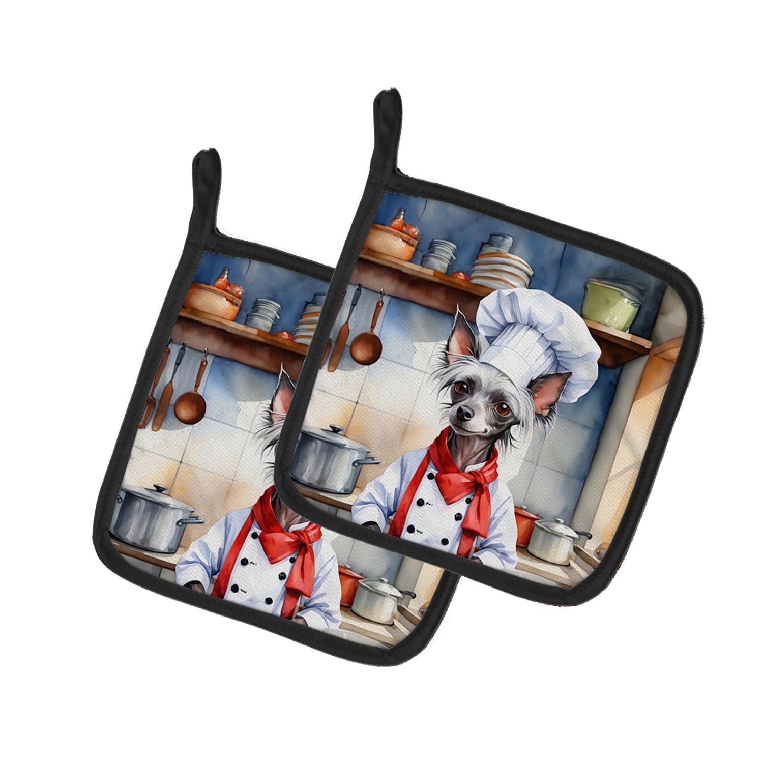 Chinese Crested The Chef Pair of Pot Holders