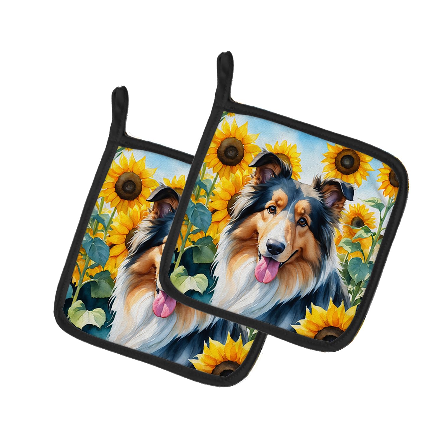 Collie in Sunflowers Pair of Pot Holders