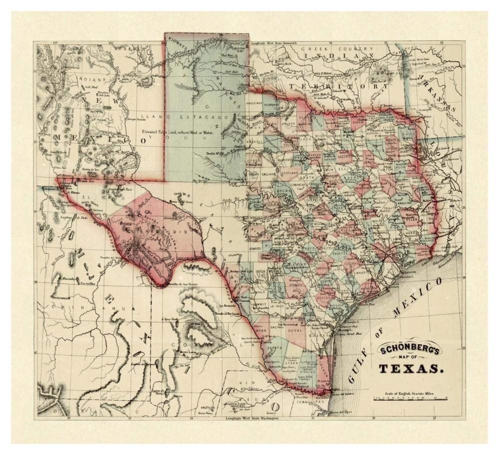 Schonbergs map of Texas, 1866-Paper Art-46x42”