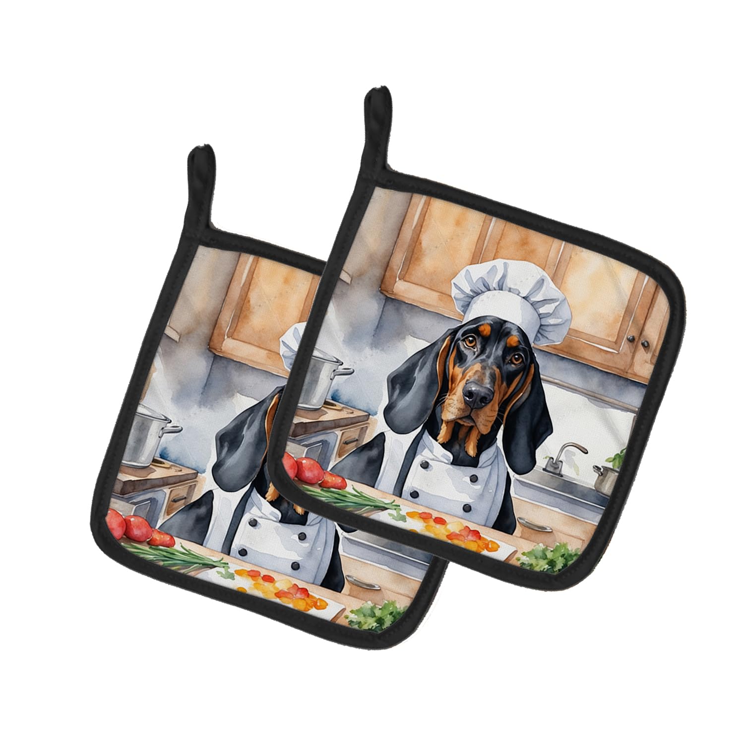 Black and Tan Coonhound The Chef Pair of Pot Holders