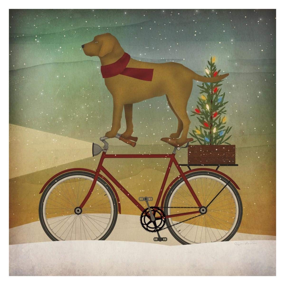 Yellow Lab on Bike Christmas -Paper Art-32x32”