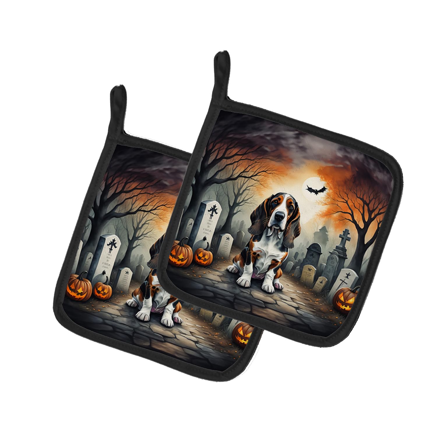 Basset Hound Spooky Halloween Pair of Pot Holders