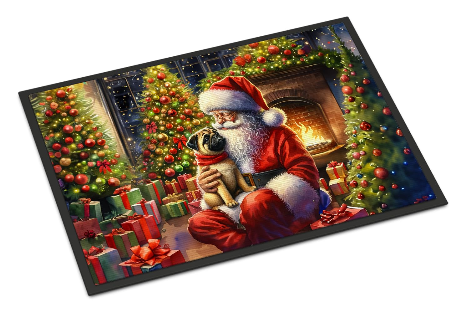 Carolines Treasures DAC4149MAT Fawn Pug and Santa Claus Doormat Front Door Mat Indoor Outdoor Rugs for Entryway, Non Slip Washable Low Pile, 18H X 27W