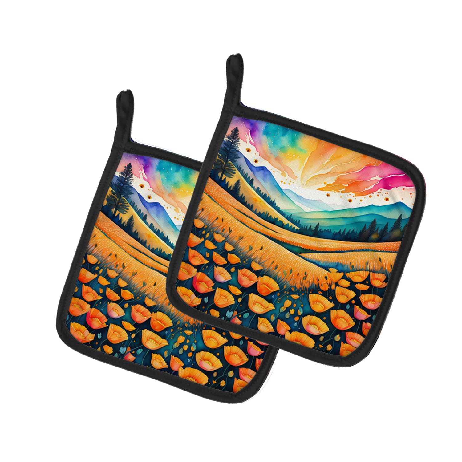 Colorful California poppies Pair of Pot Holders