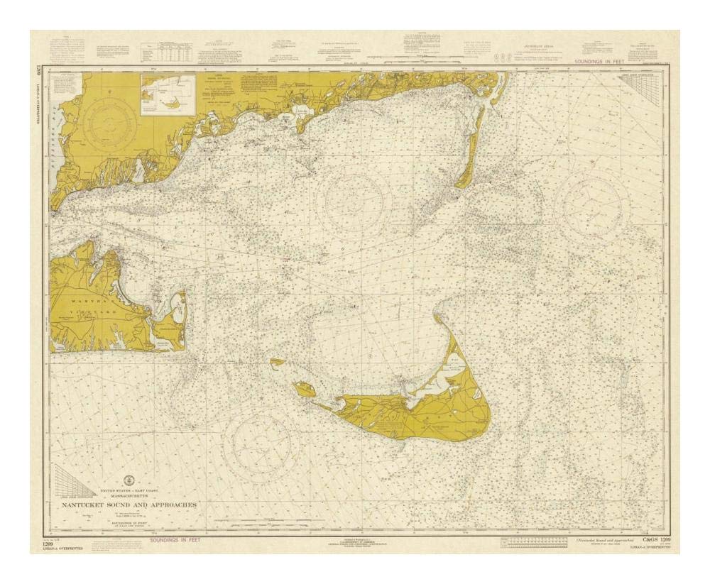 Nautical Chart - Nantucket Sound and Approaches ca. 1973 - Sepia Tinted-Paper Art-24x20”