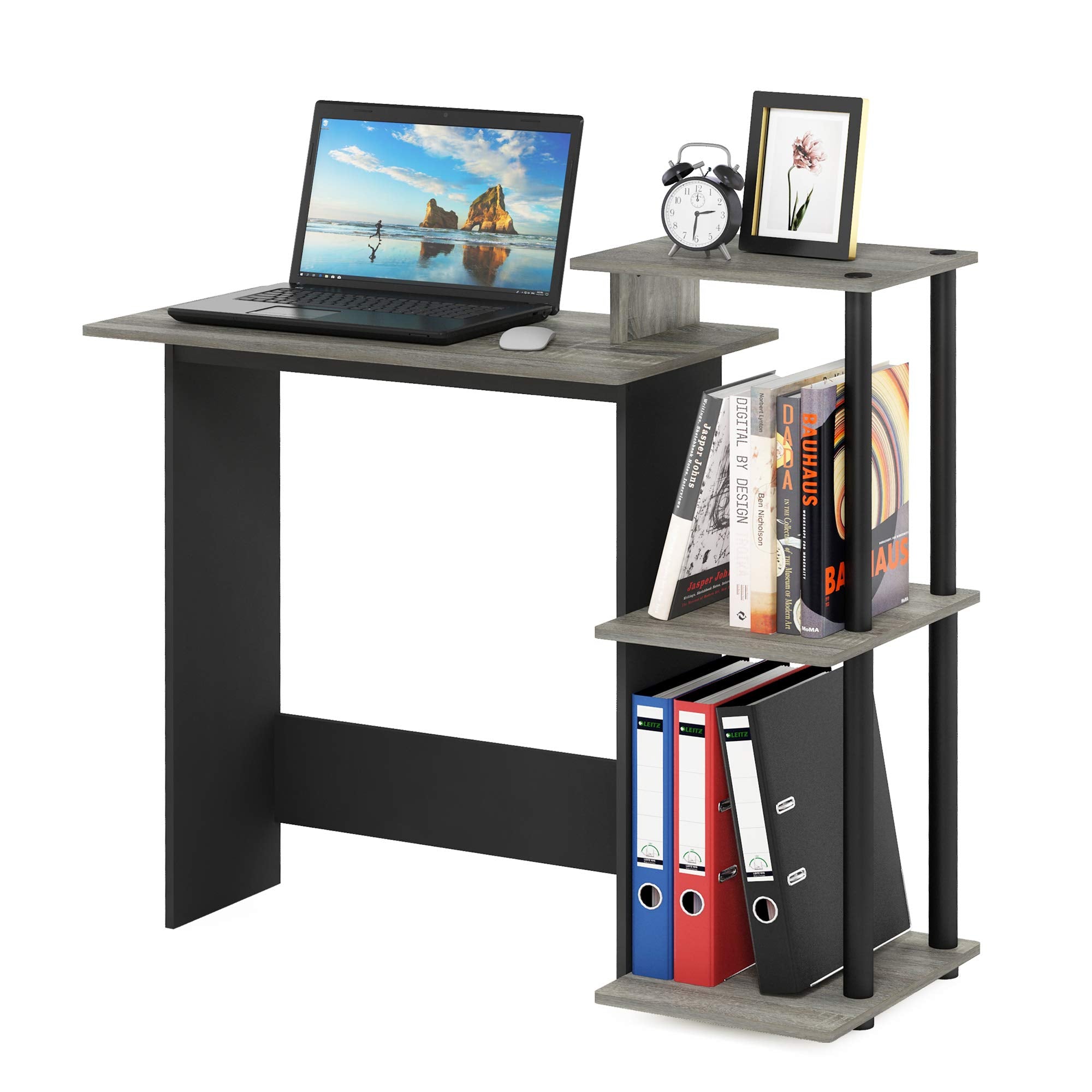 Furinno 11192GYW/BK Efficient Home Laptop Notebook Computer Desk, Oak Grey/Black