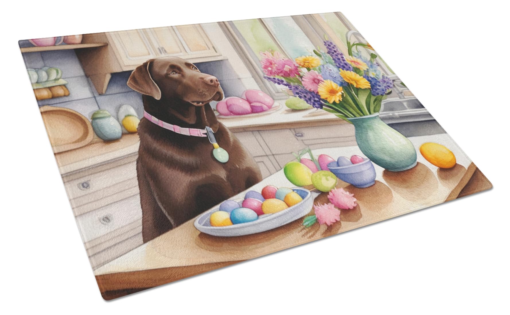 Carolines Treasures DAC6846LCB Decorating Easter Chocolate Labrador Retriever Glass Cutting Board Decorative Tempered Glass Kitchen Cutting and Serving Board Large Size Chopping Board