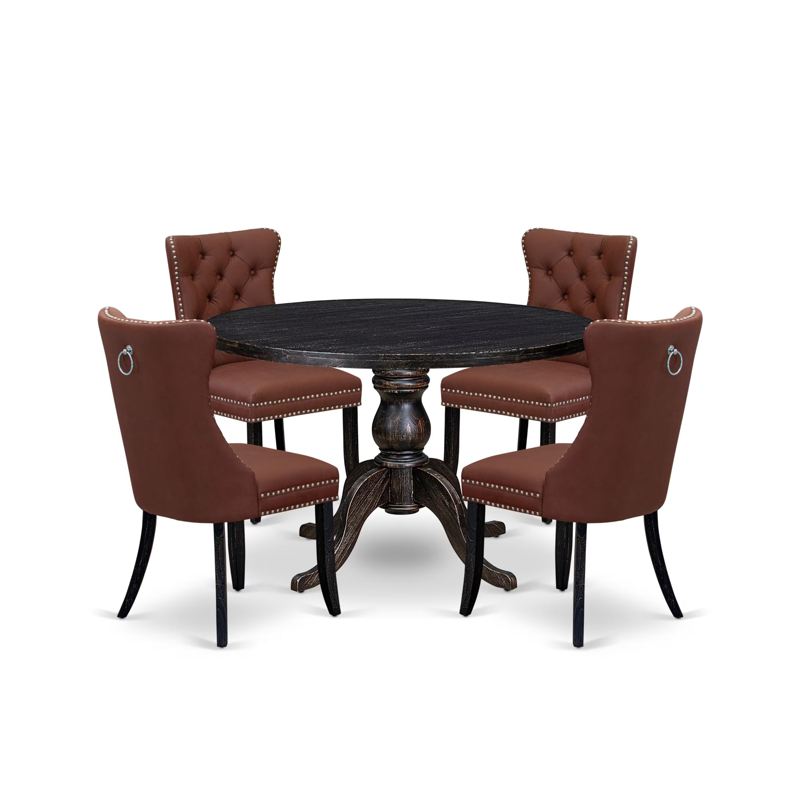 5 Piece Dining Table Set Includes 48 Round Table In Burgandy Color