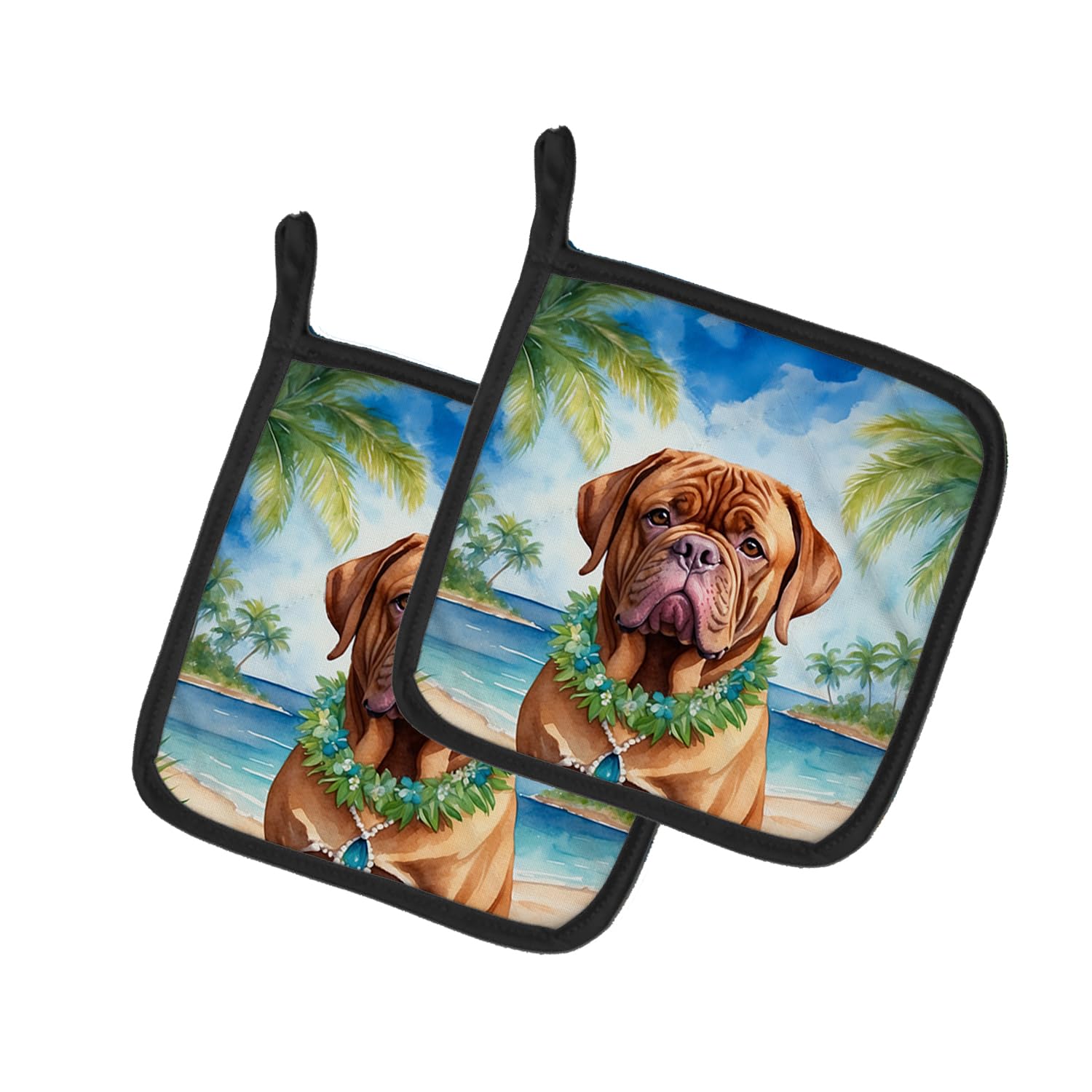Dogue de Bordeaux Luau Pair of Pot Holders