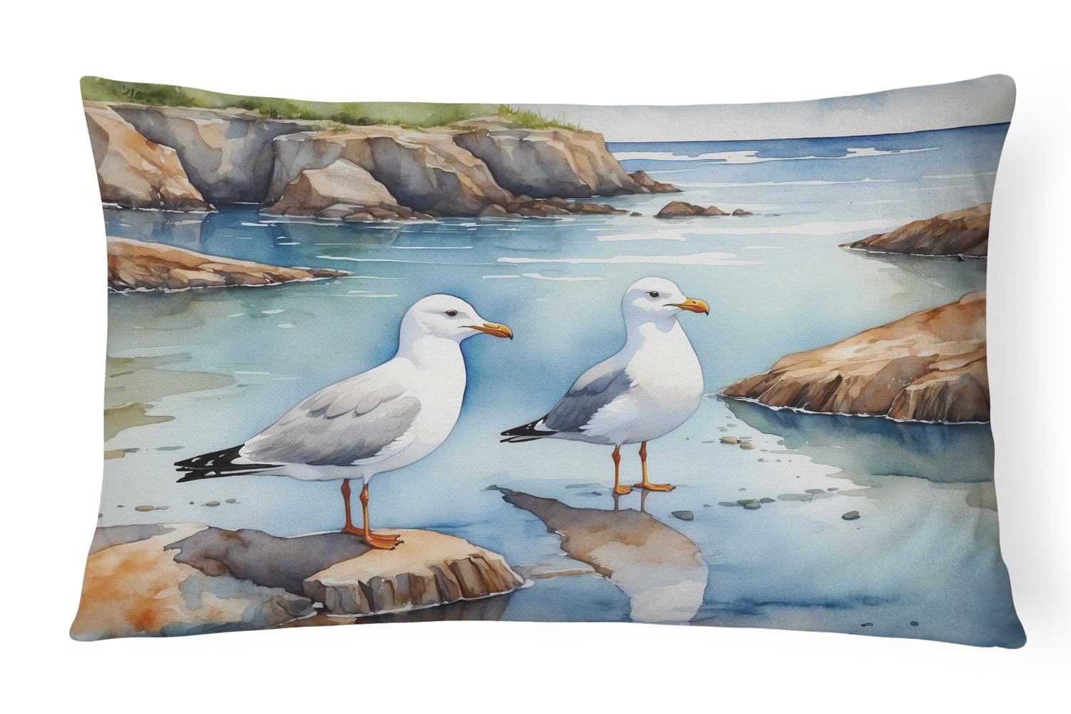 Carolines Treasures Birds, Birds, Birds Throw Pillow Throw Pillow for Indoor Couch Bed Outdoor Patio Washable, Gulls Scavenging 7518,12Hx16W