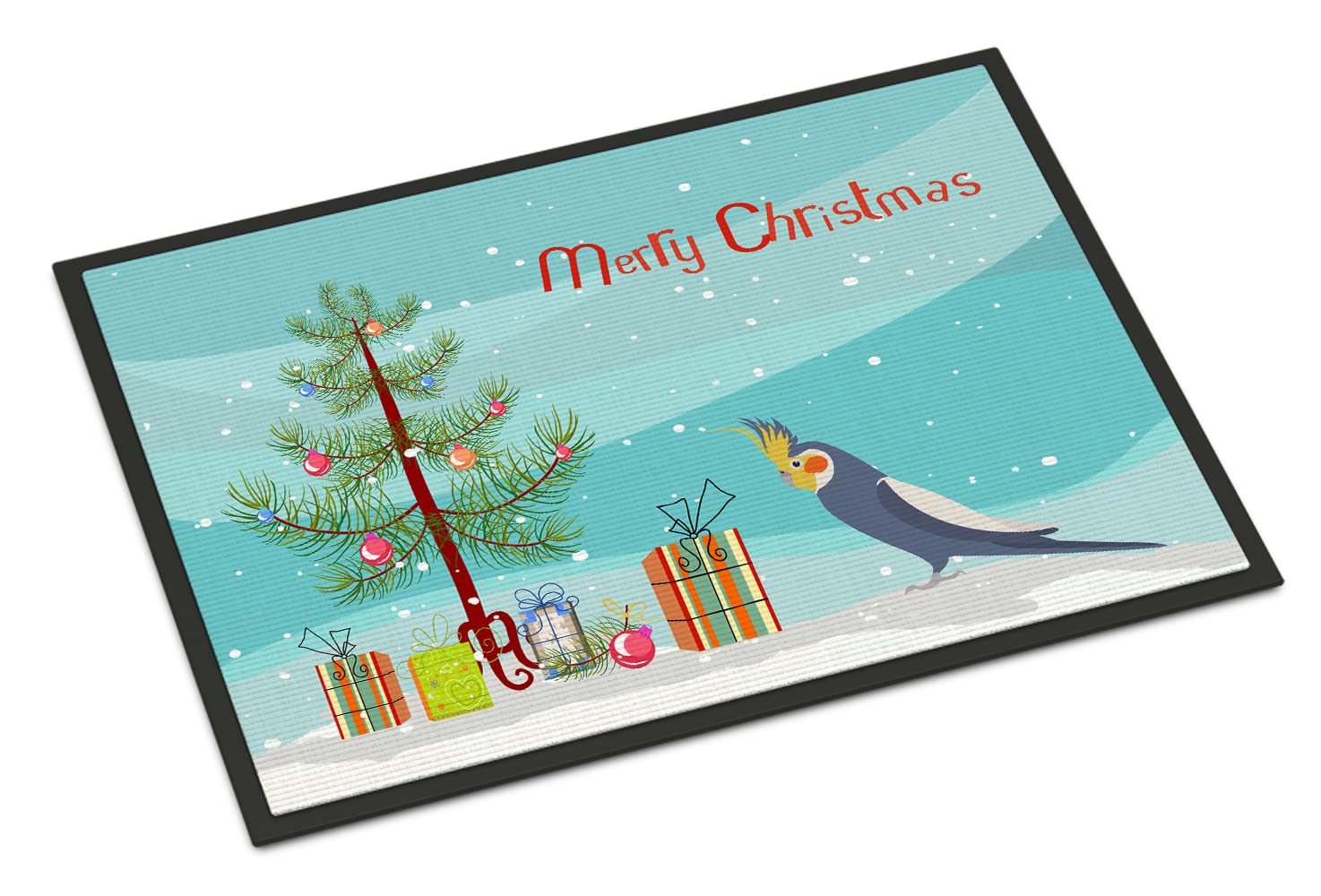 Carolines Treasures CK4498JMAT Cockatiel Merry Christmas Doormat 24x36 Front Door Mat Indoor Outdoor Rugs for Entryway, Non Slip Washable Low Pile, 24H X 36W
