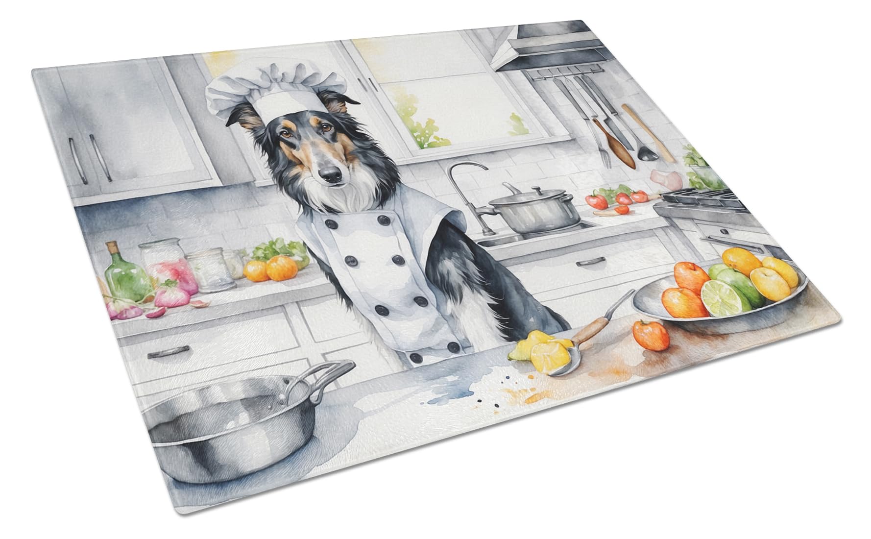 Carolines Treasures DAC6214LCB Borzoi The Chef Glass Cutting Board Decorative Tempered Glass Kitchen Cutting and Serving Board Large Size Chopping Board