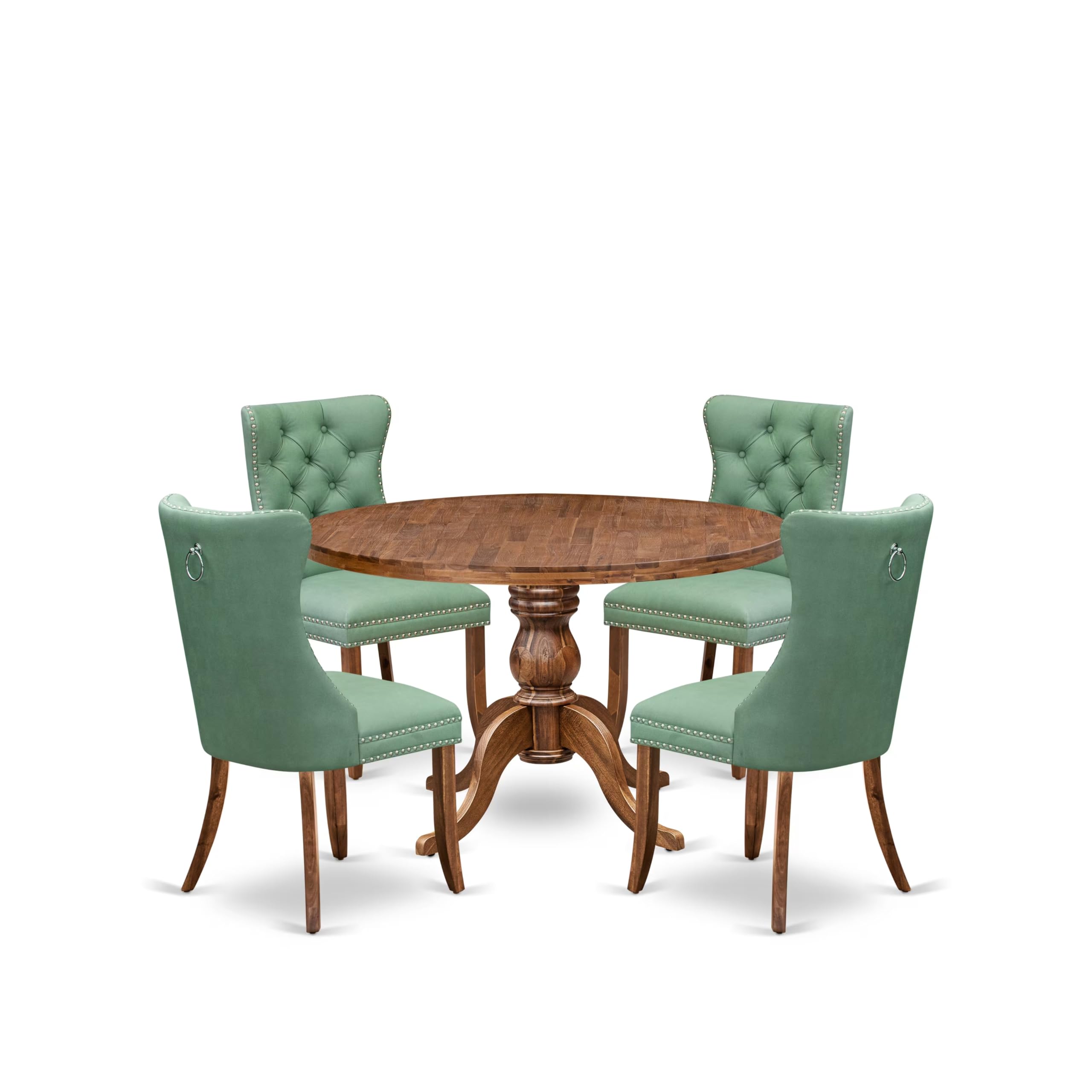 5-Pc Diningset Consist A Wood Dining Table And 4 Willow Green Parsons Chairs