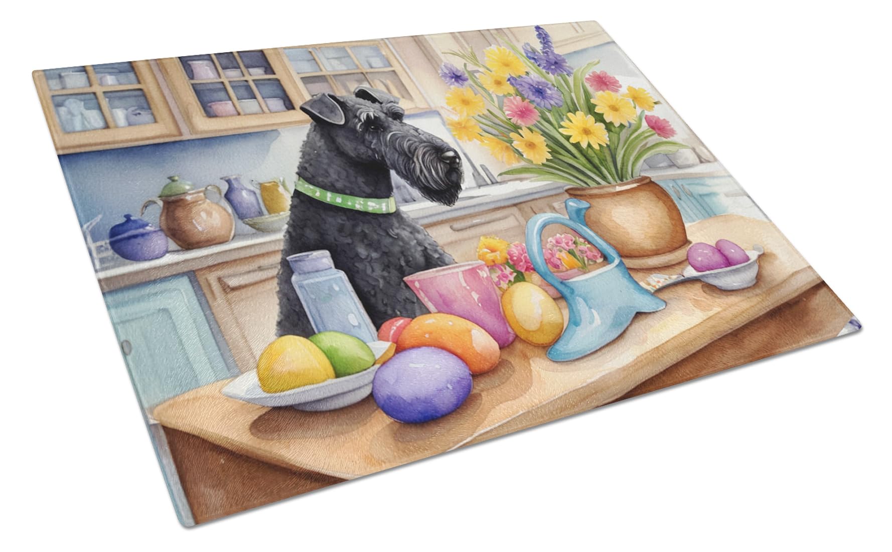 Carolines Treasures DAC6841LCB Decorating Easter Kerry Blue Terrier Glass Cutting Board Decorative Tempered Glass Kitchen Cutting and Serving Board Large Size Chopping Board