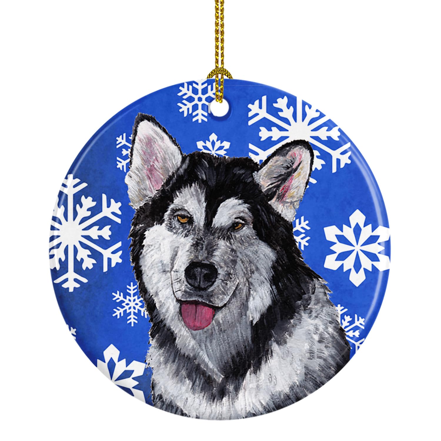 Alaskan Malamute Winter Snowflakes Holiday Ceramic Ornament SC9491CO1