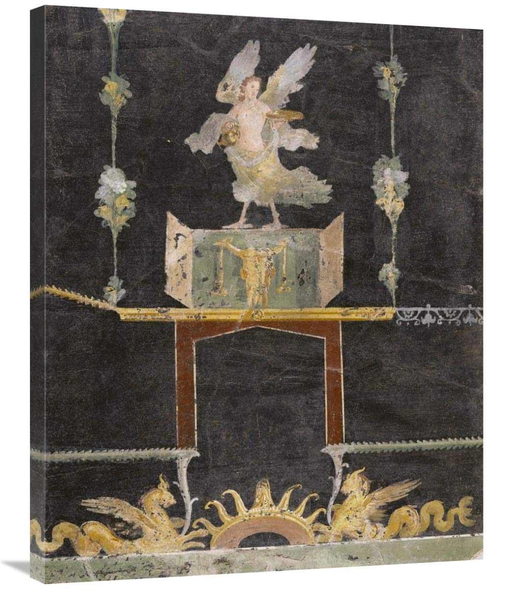 Wall fragment with Siren, Sea Monsters and Niche on Black Ground-Canvas Art-28x35”