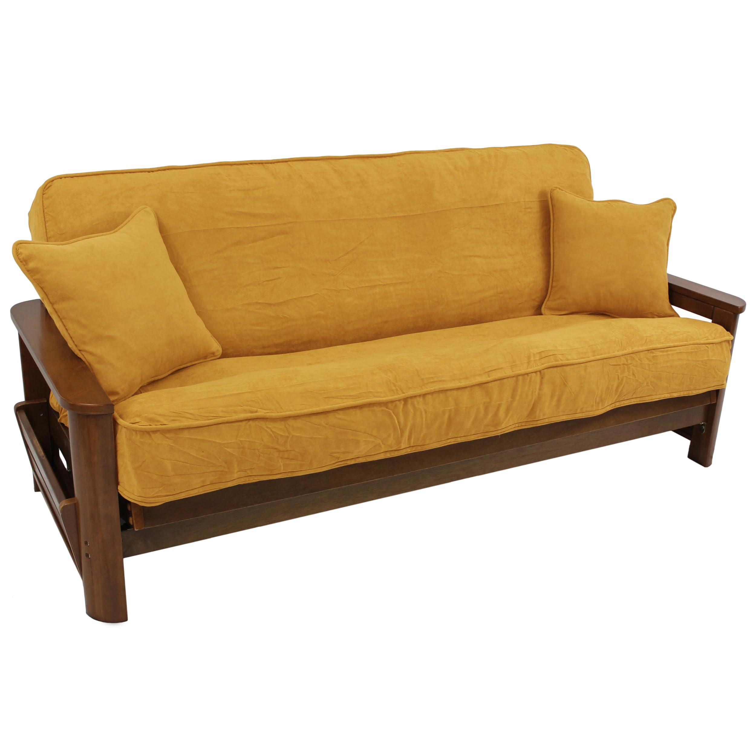 Solid Microsuede Double Corded 8 to 9-inch Full Futon Cover Set with Two 18-inch Throw Pillows (Set of 3) - Lemon