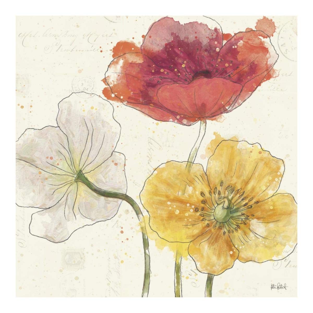 Painted Poppies V -Paper Art-20x20”