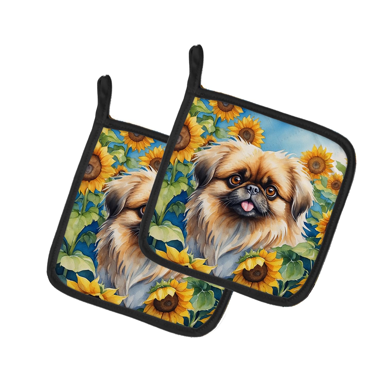 Pekingese in Sunflowers Pair of Pot Holders