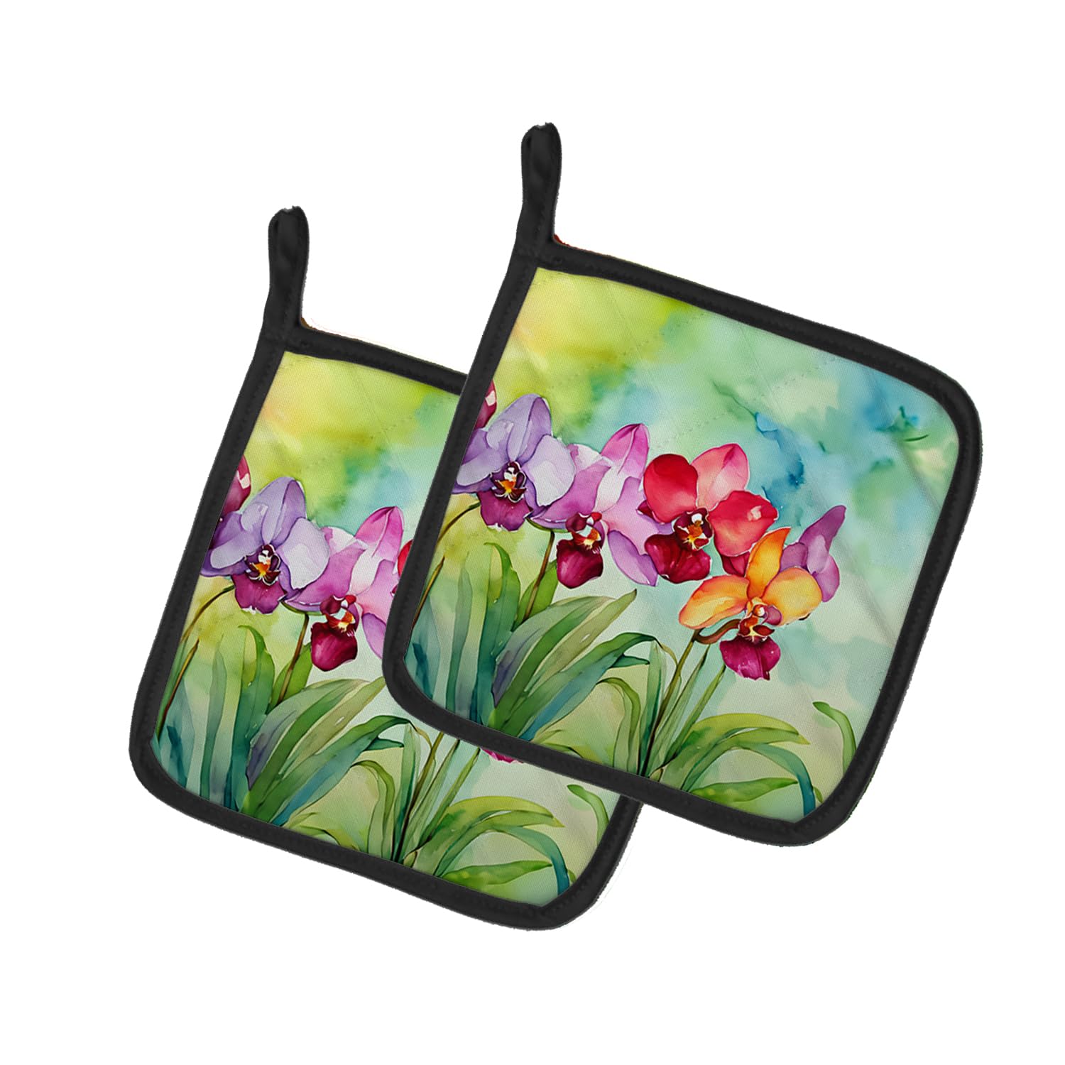 Orchids in Watercolor Pair of Pot Holders