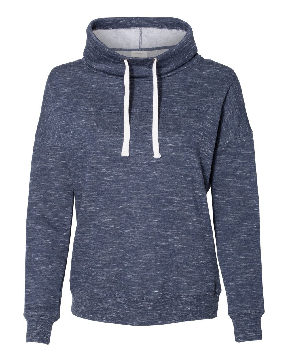 J. America Womens Mlange Fleece Cowl Neck Sweatshirt - Navy, S