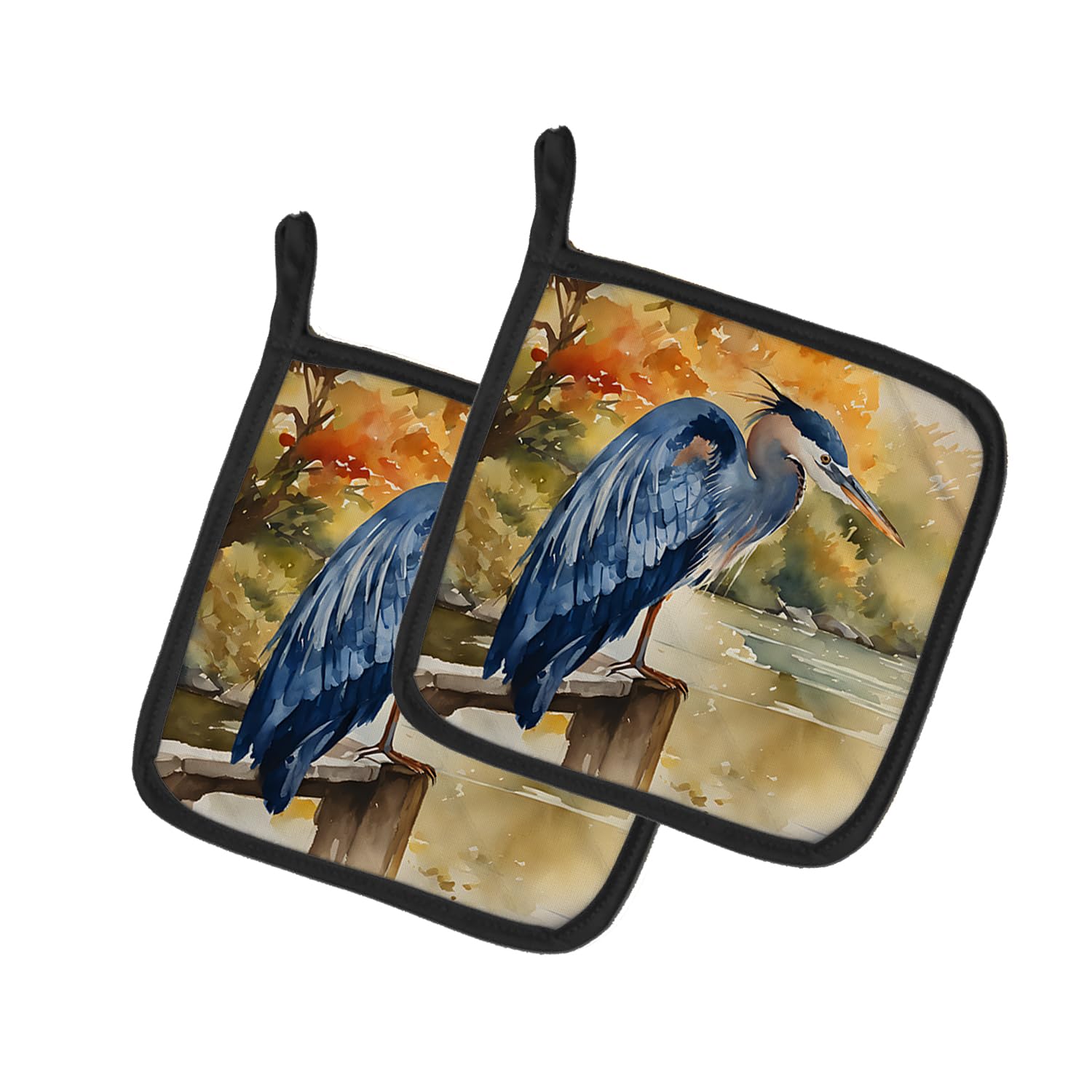 Blue Heron Pair of Pot Holders